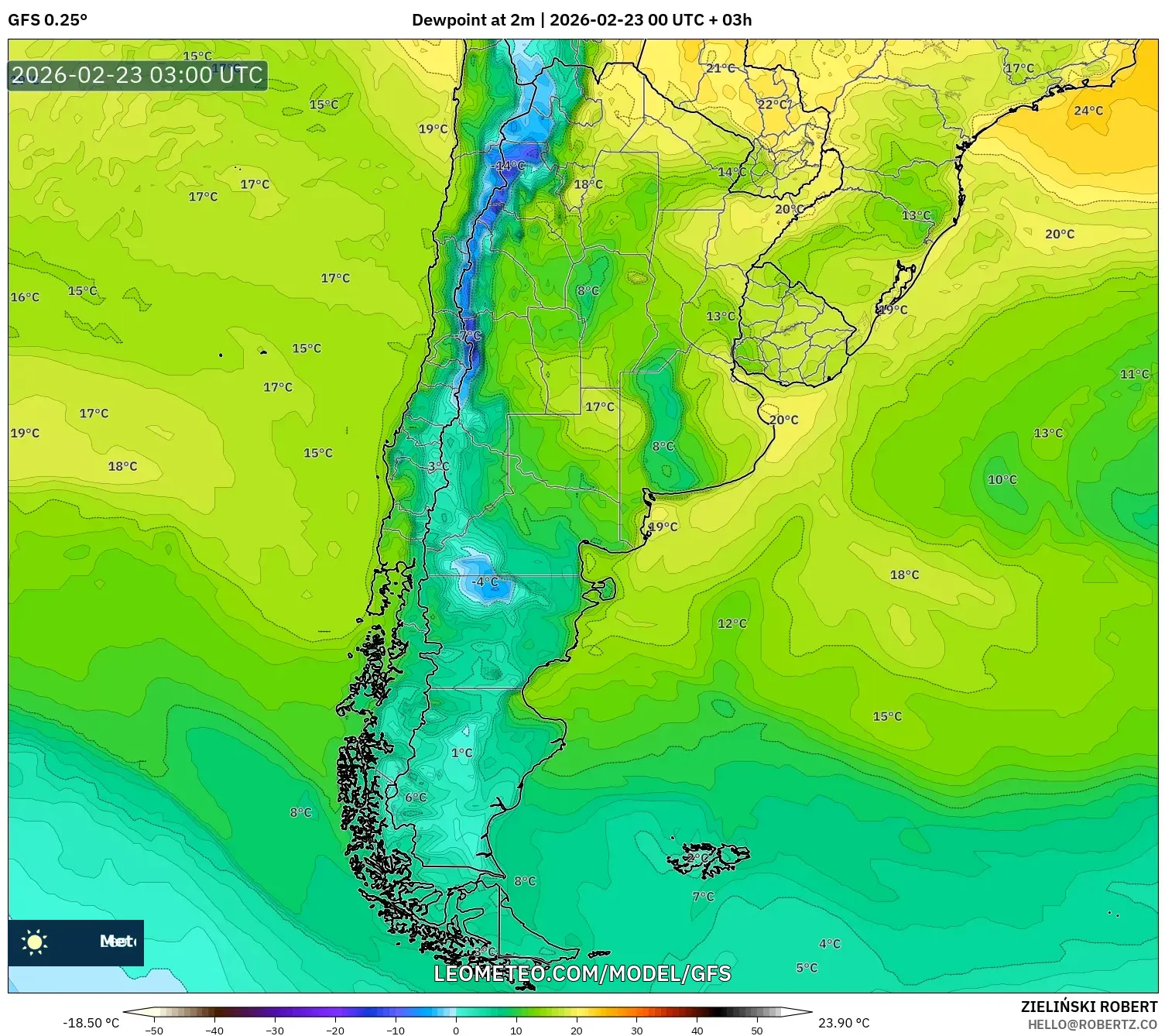 GFS model - الأرجنتين, نقطة الندى 2 م