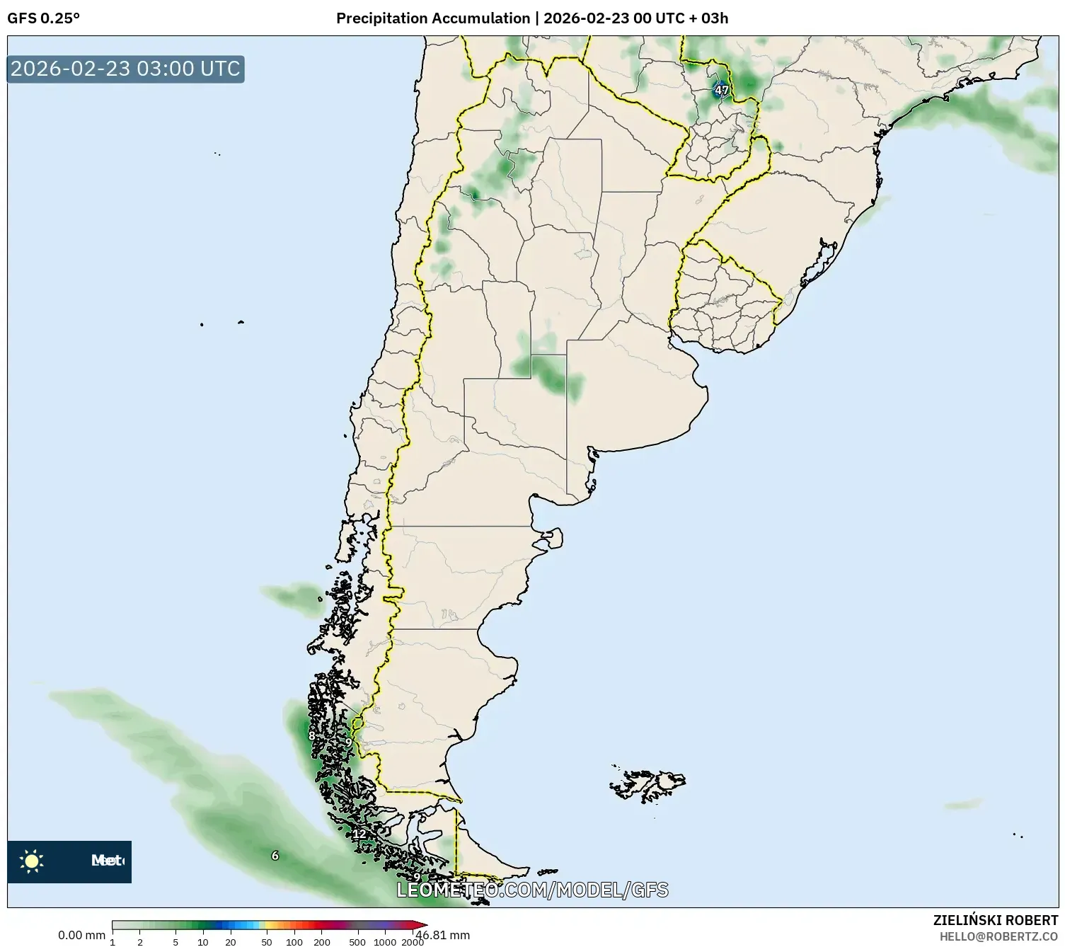 GFS model - الأرجنتين, تراكم الهطول