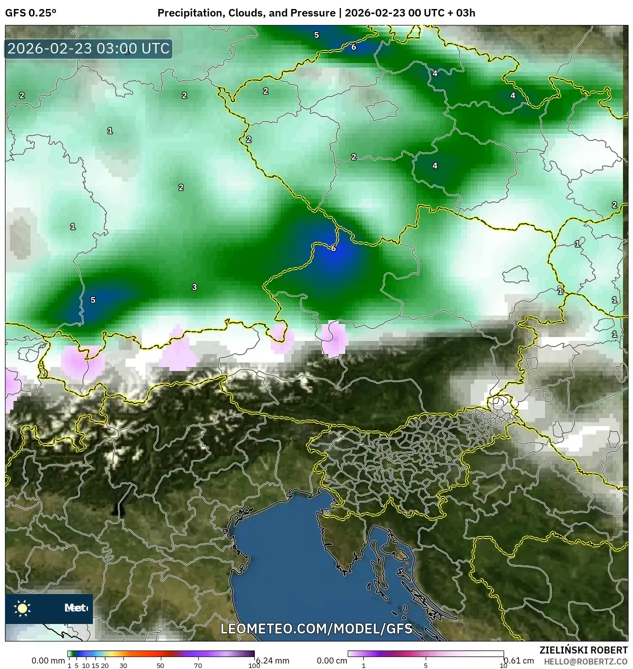 GFS model - النمسا, الهطول والغيوم والضغط
