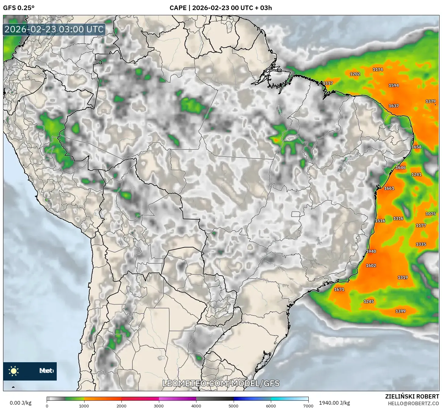 GFS model - البرازيل, CAPE