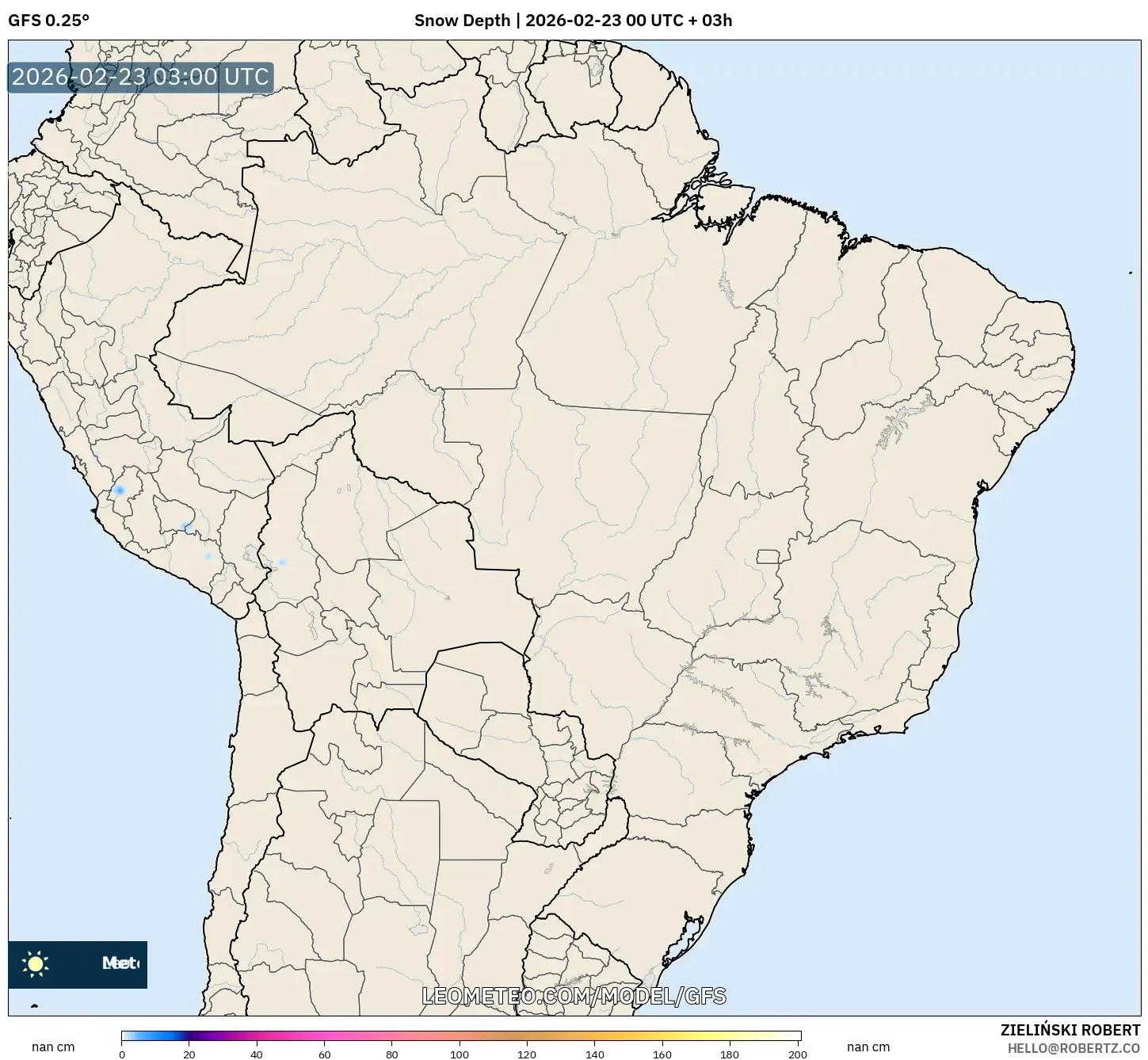 GFS model - البرازيل, عمق الثلج