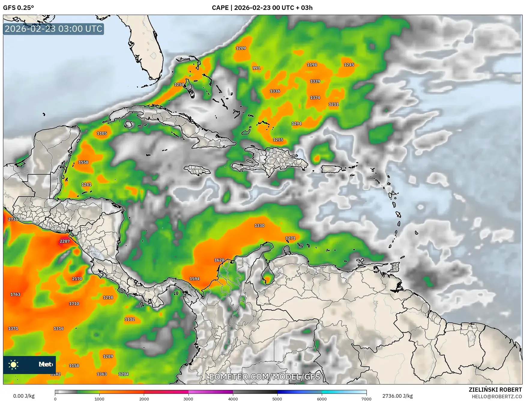 GFS model - الكاريبي, CAPE