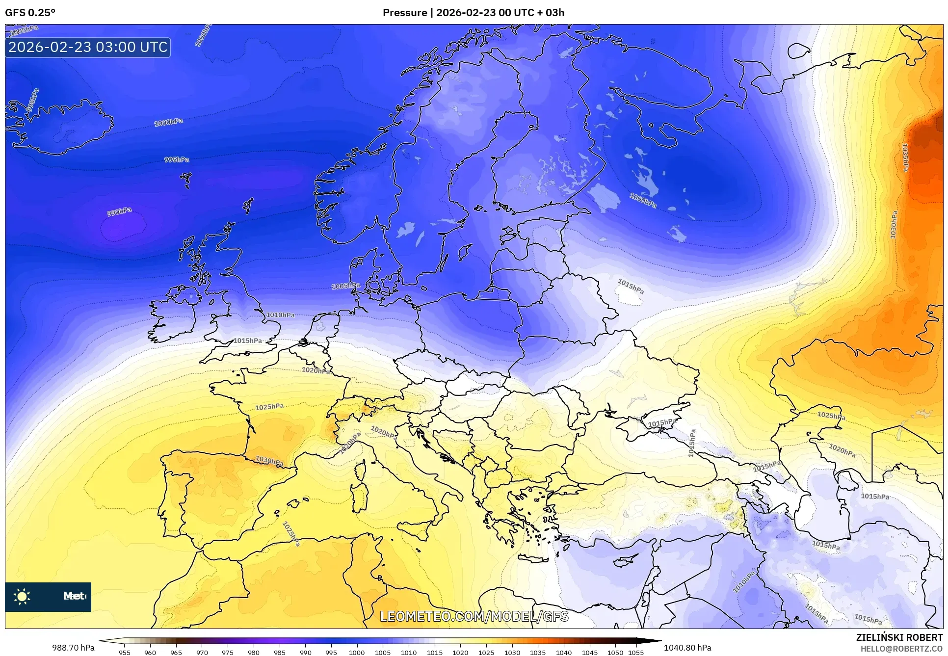 GFS model - أوروبا, الضغط