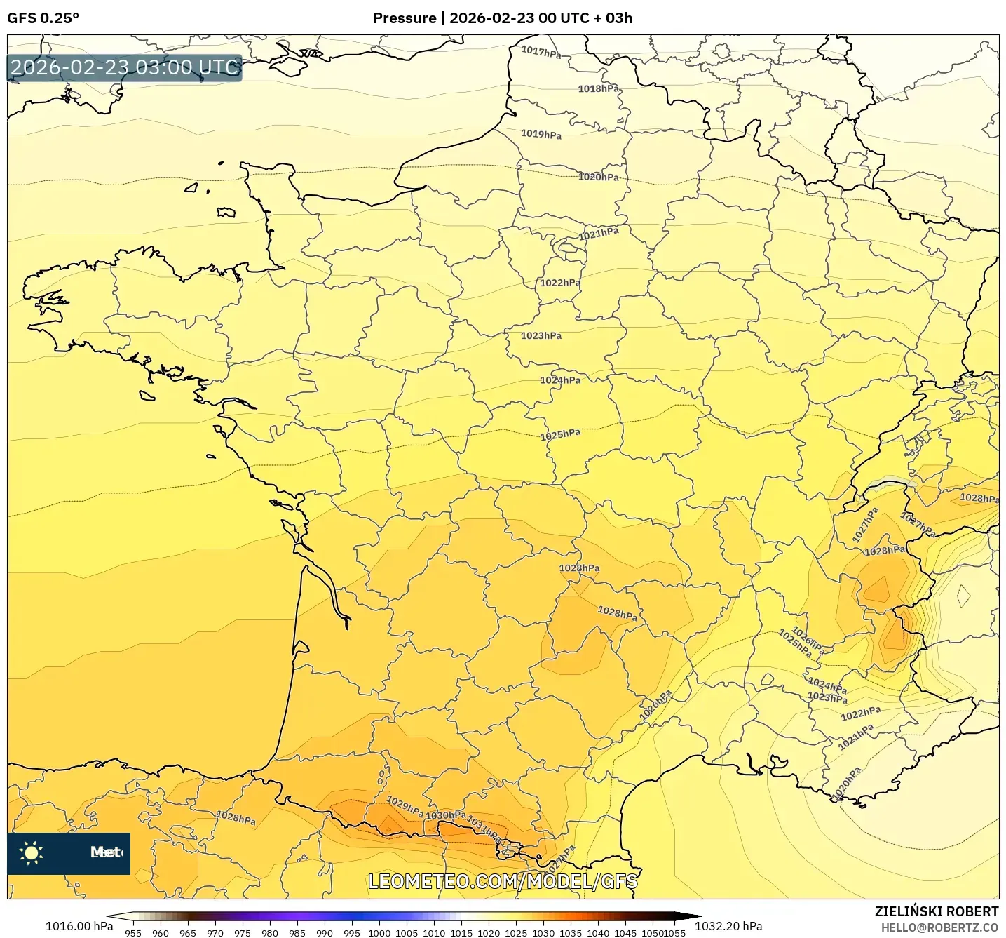 GFS model - فرنسا, الضغط