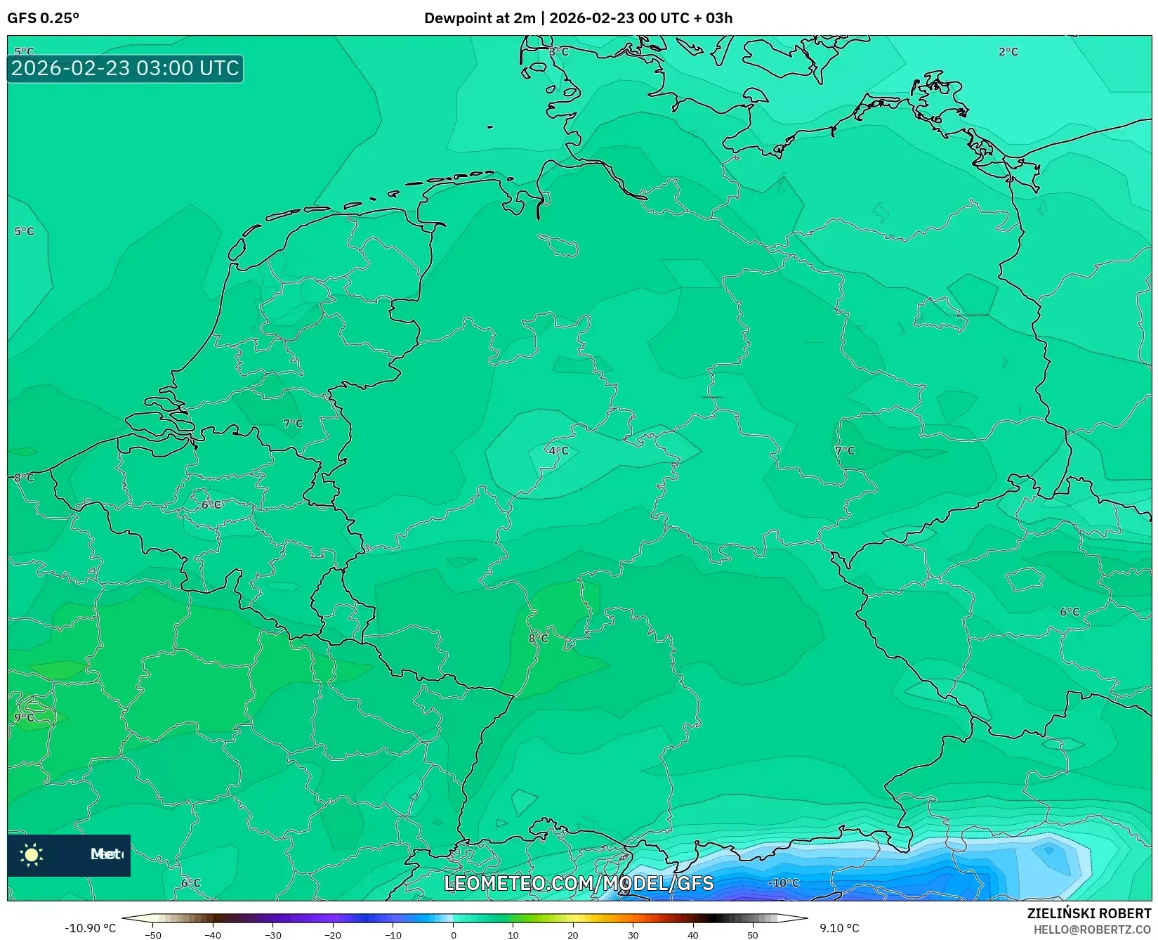 GFS model - ألمانيا, نقطة الندى 2 م