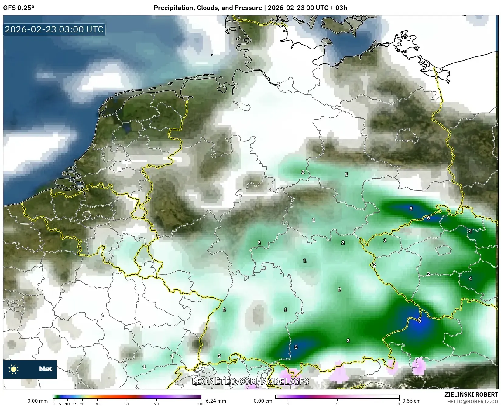 GFS model - ألمانيا, الهطول والغيوم والضغط