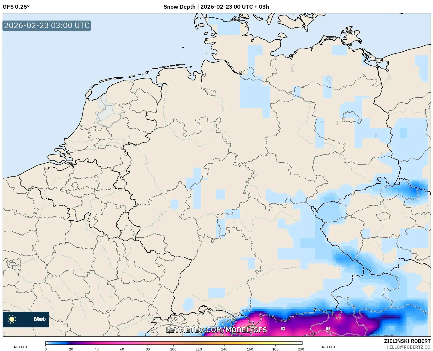 GFS model - ألمانيا, عمق الثلج