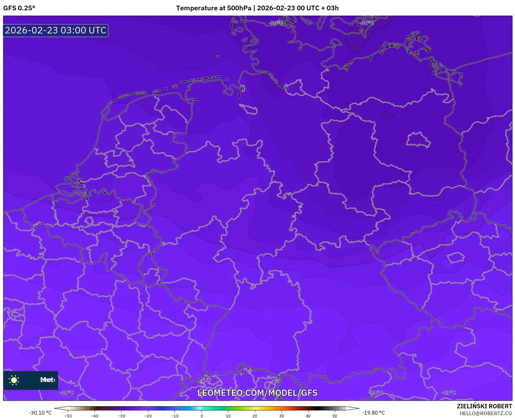 GFS model - ألمانيا, درجة الحرارة 500 hPa