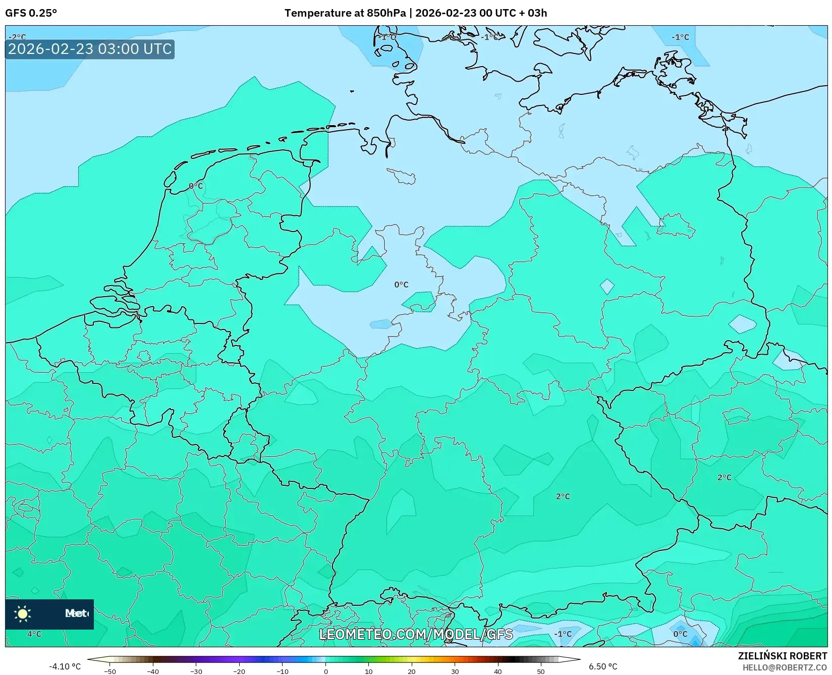 GFS model - ألمانيا, درجة الحرارة 850 hPa