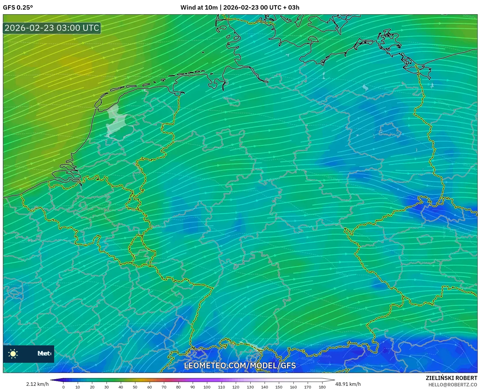 GFS model - ألمانيا, رياح 10 م