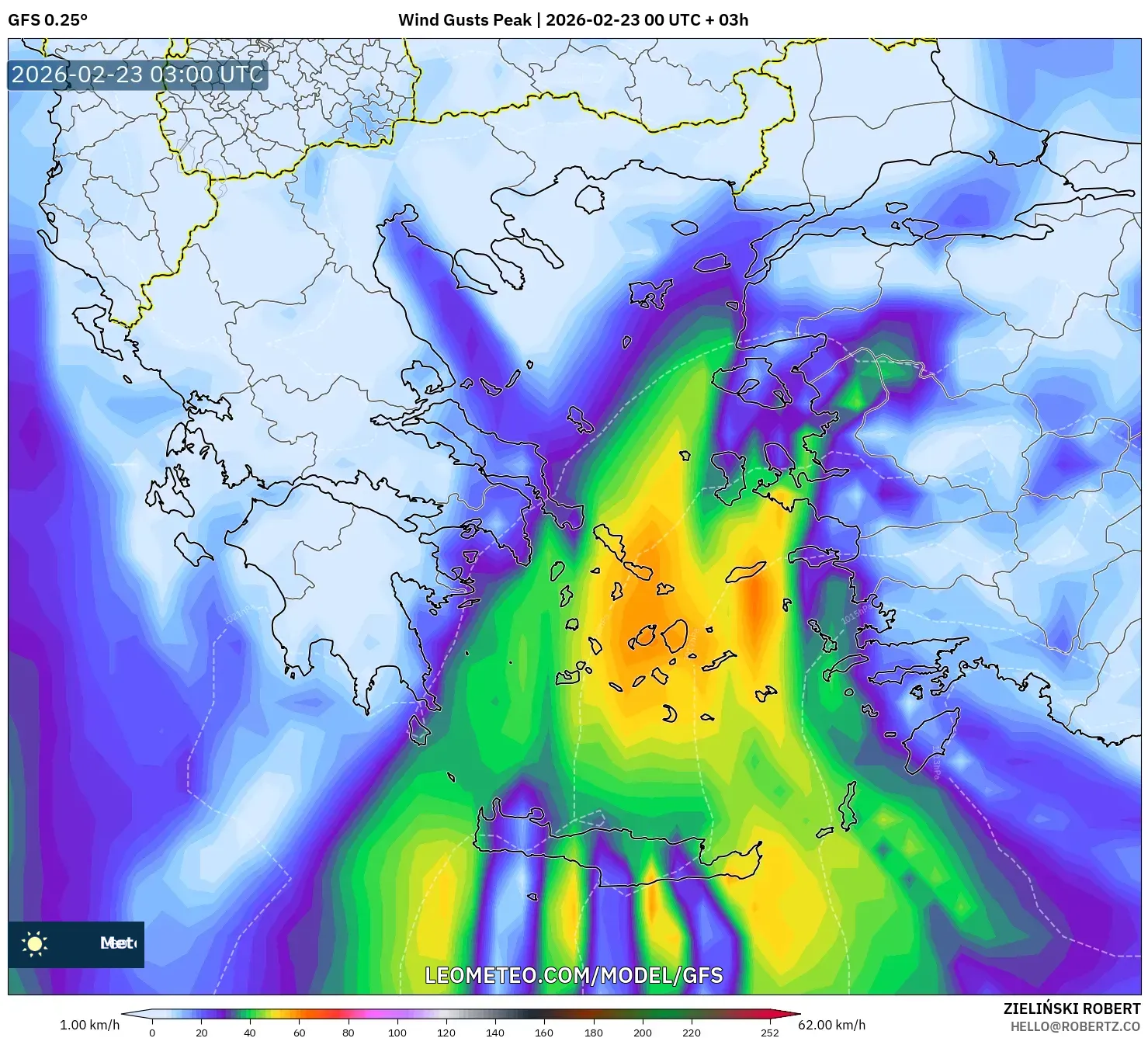 GFS model - اليونان, أقصى هبة