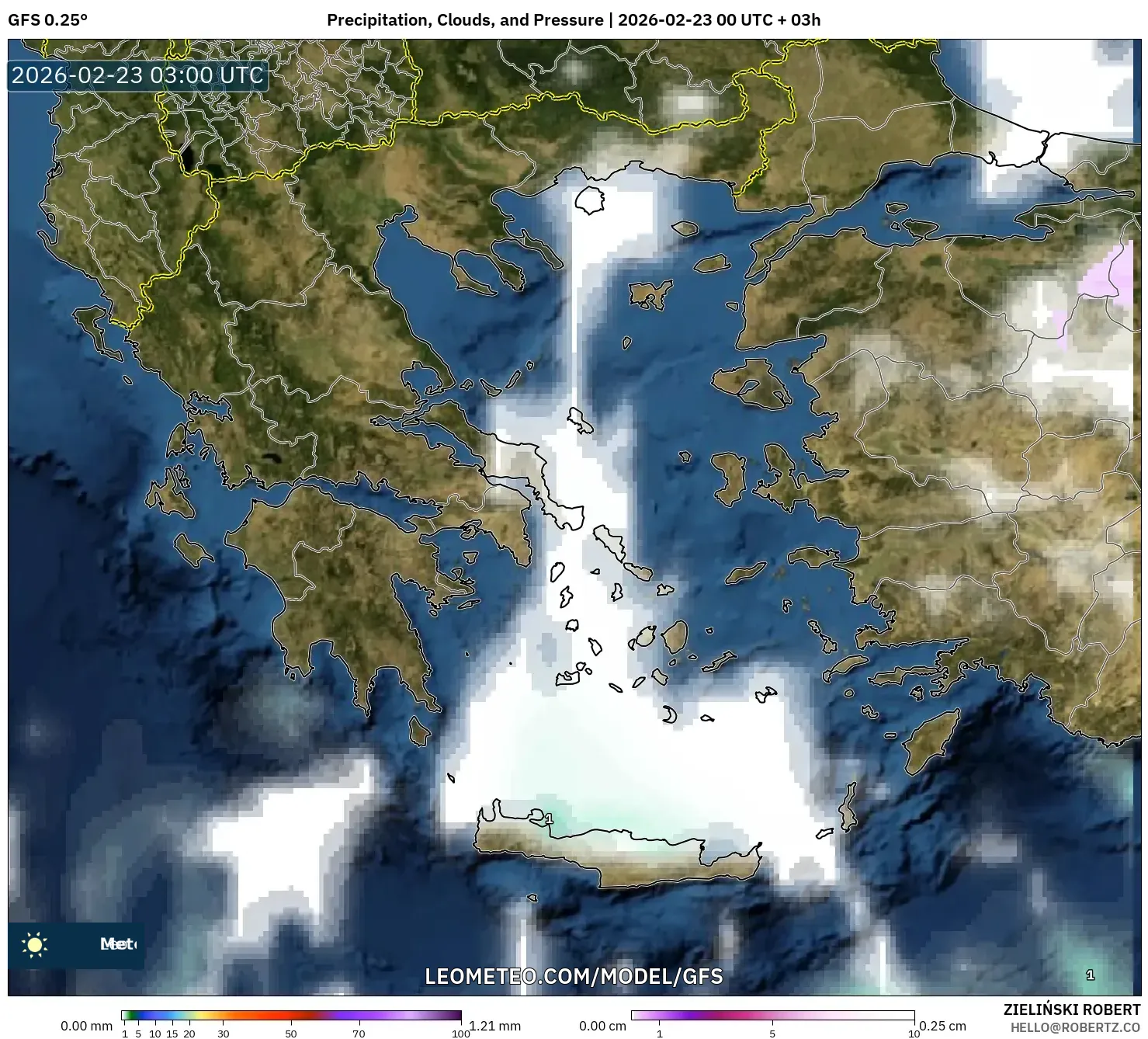 GFS model - اليونان, الهطول والغيوم والضغط