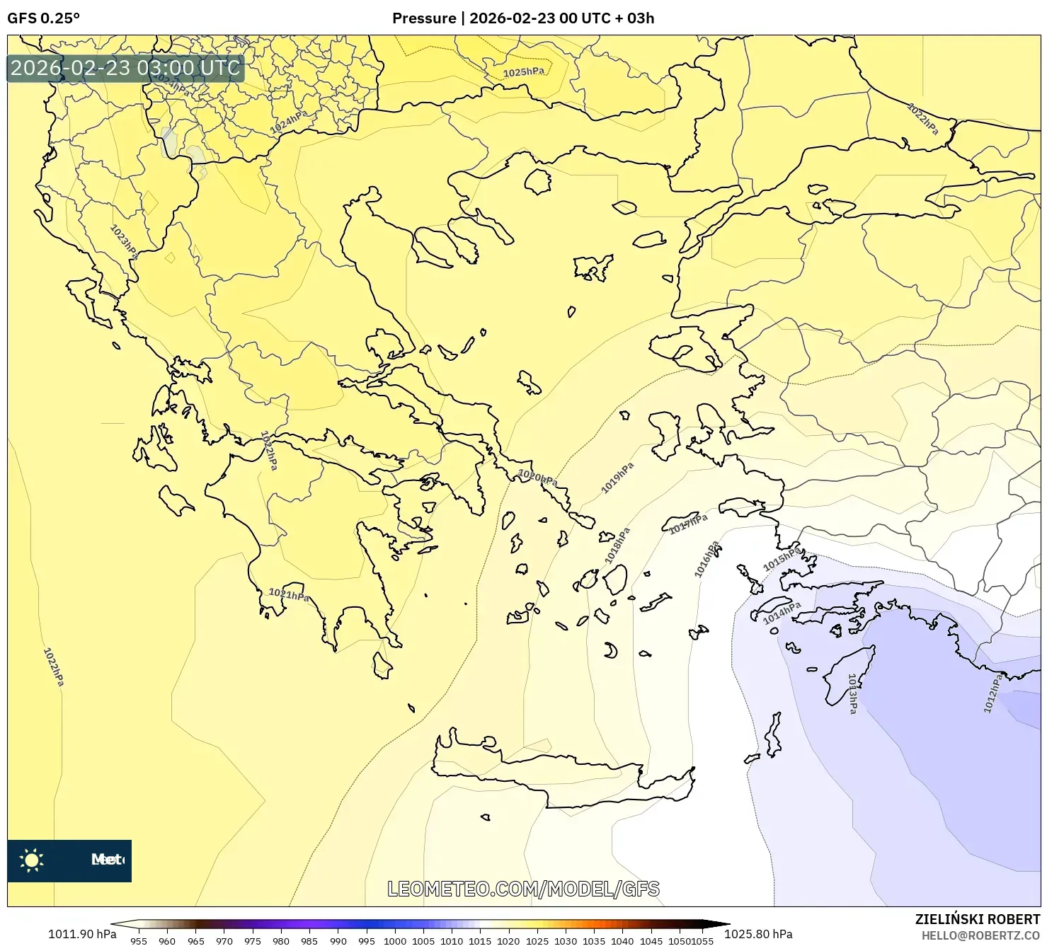 GFS model - اليونان, الضغط