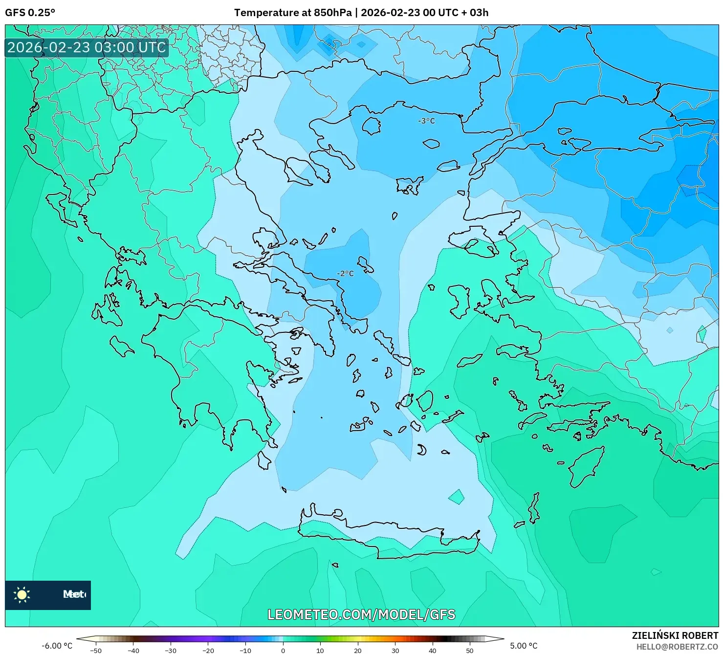 GFS model - اليونان, درجة الحرارة 850 hPa