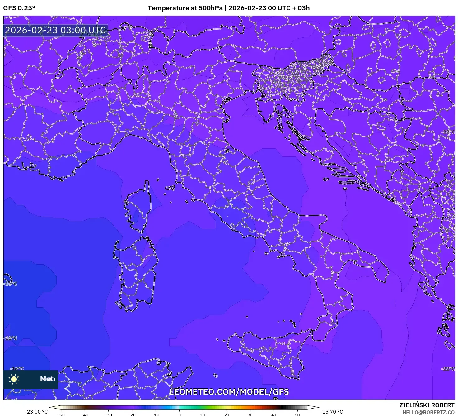 GFS model - إيطاليا, درجة الحرارة 500 hPa