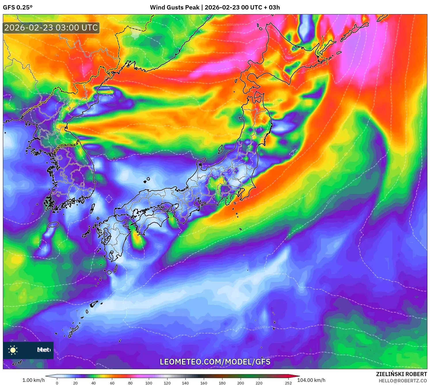 GFS model - اليابان, أقصى هبة