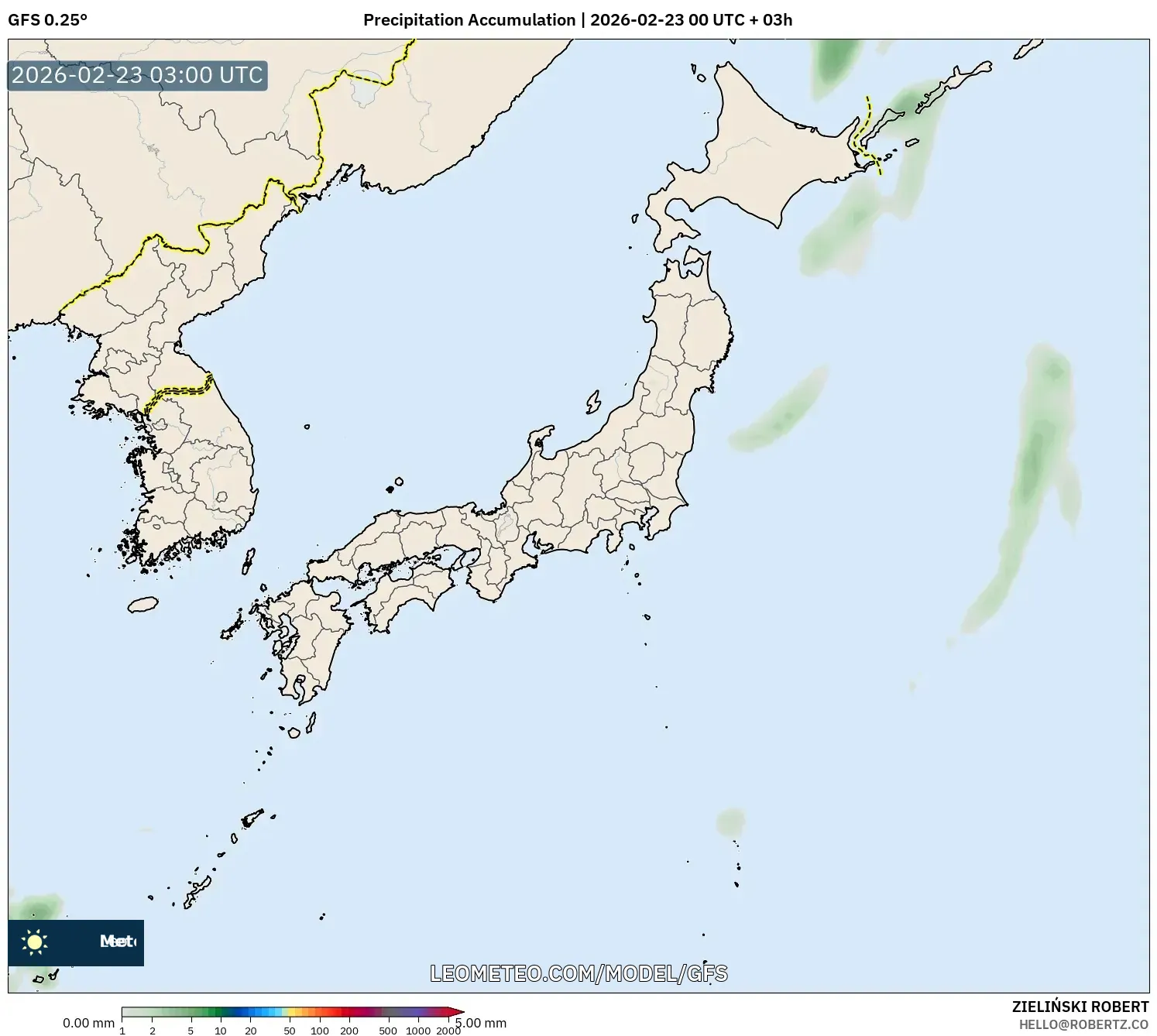 GFS model - اليابان, تراكم الهطول