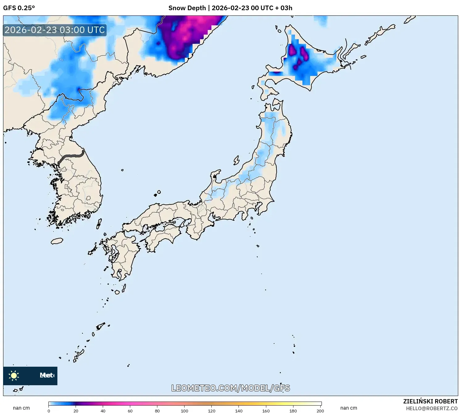 GFS model - اليابان, عمق الثلج