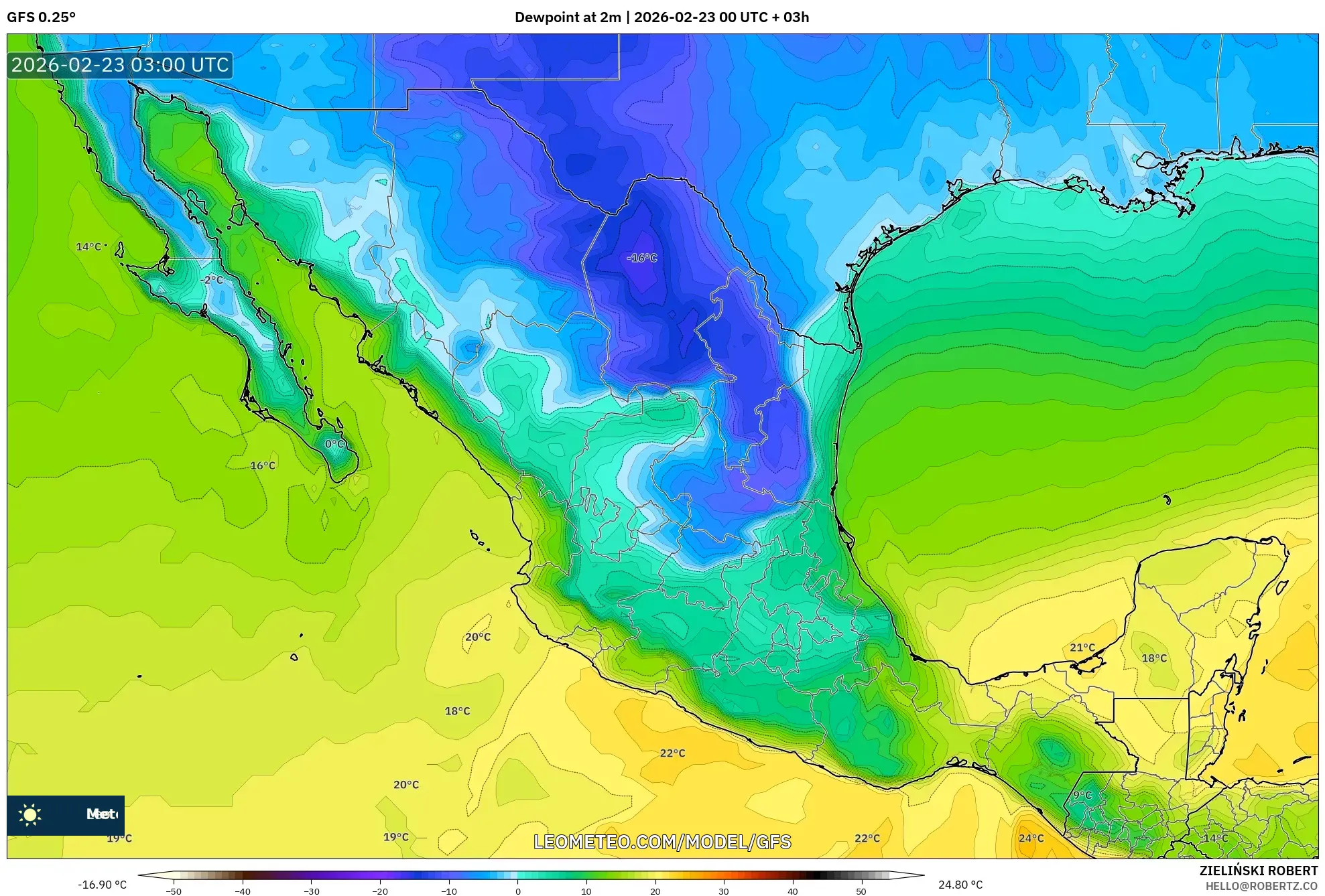 GFS model - المكسيك, نقطة الندى 2 م