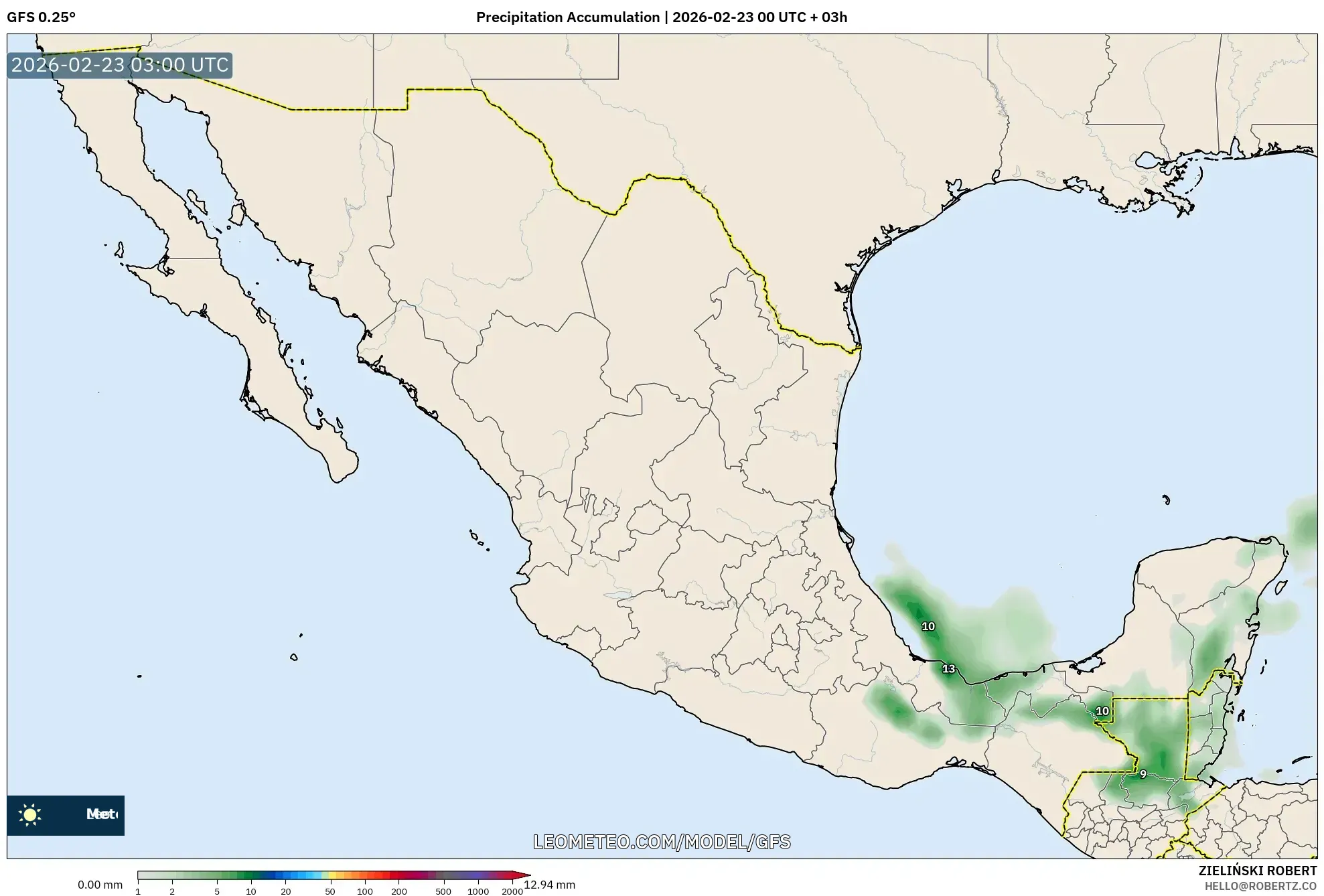 GFS model - المكسيك, تراكم الهطول
