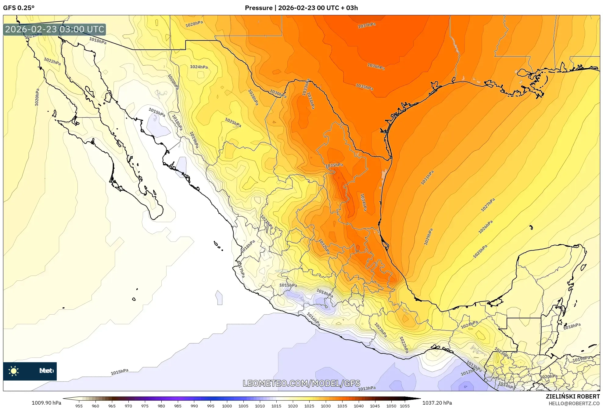 GFS model - المكسيك, الضغط