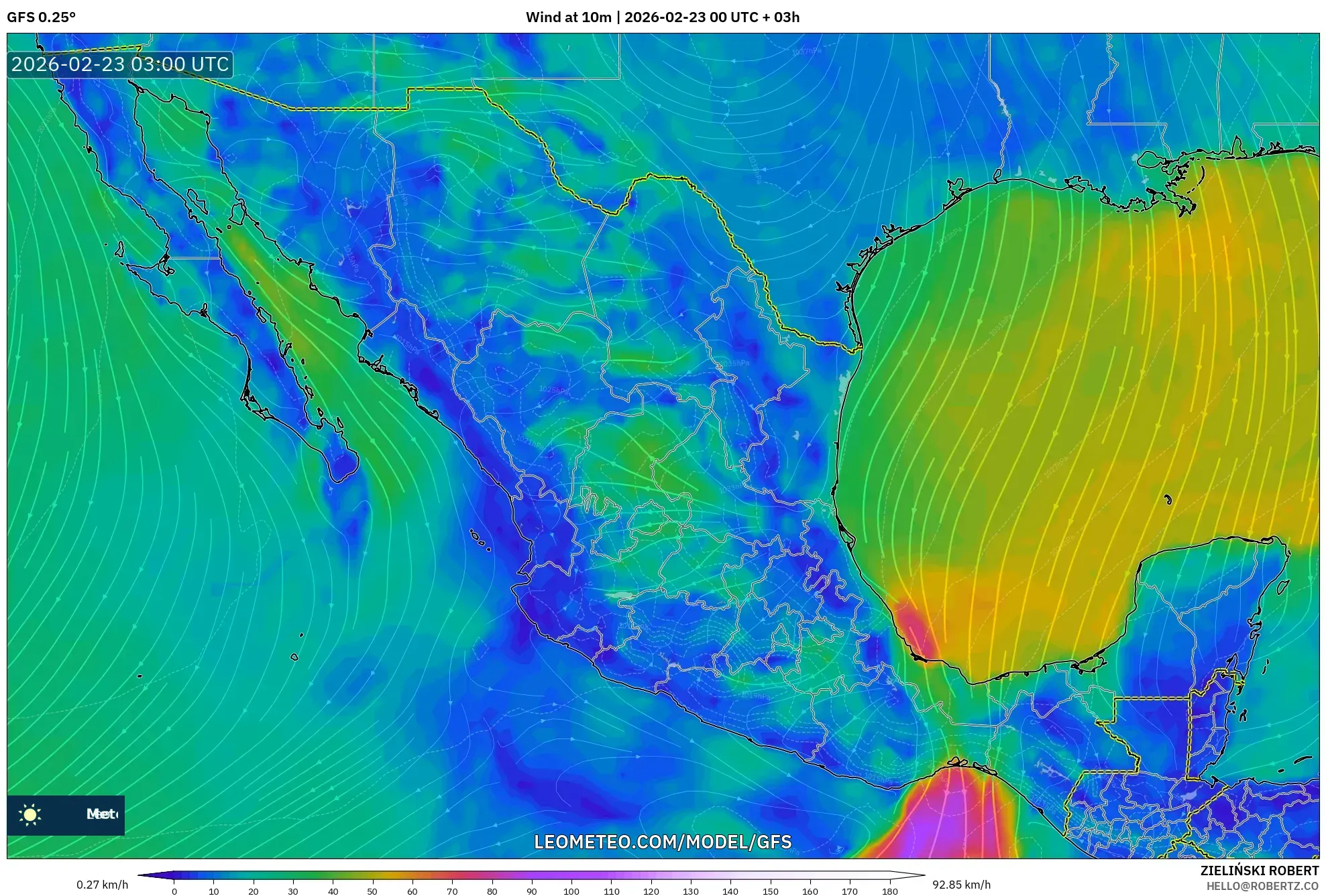 GFS model - المكسيك, رياح 10 م