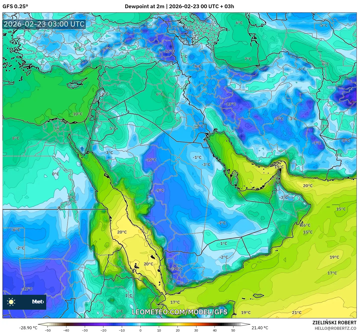 GFS model - الشرق الأوسط, نقطة الندى 2 م
