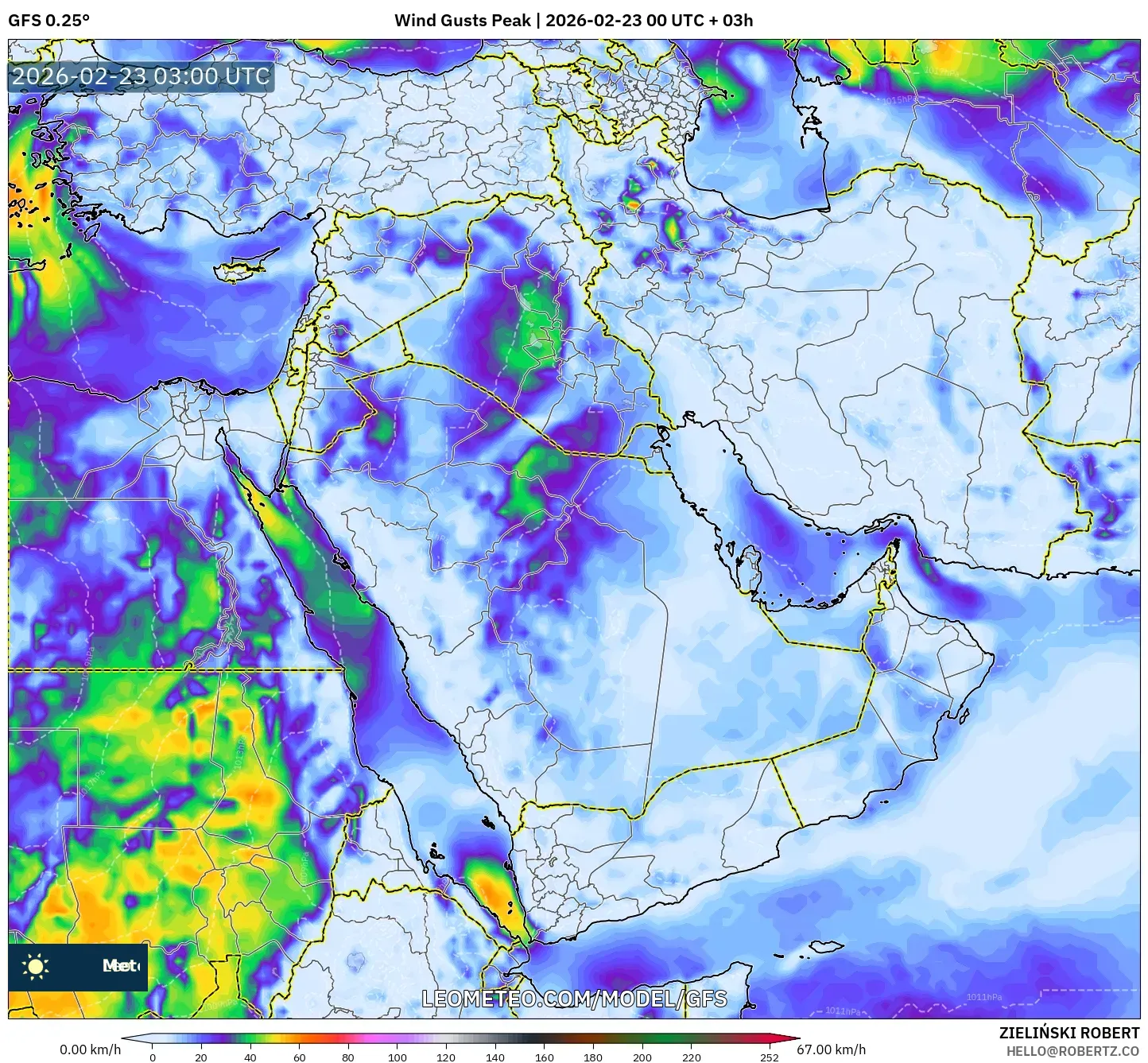 GFS model - الشرق الأوسط, أقصى هبة