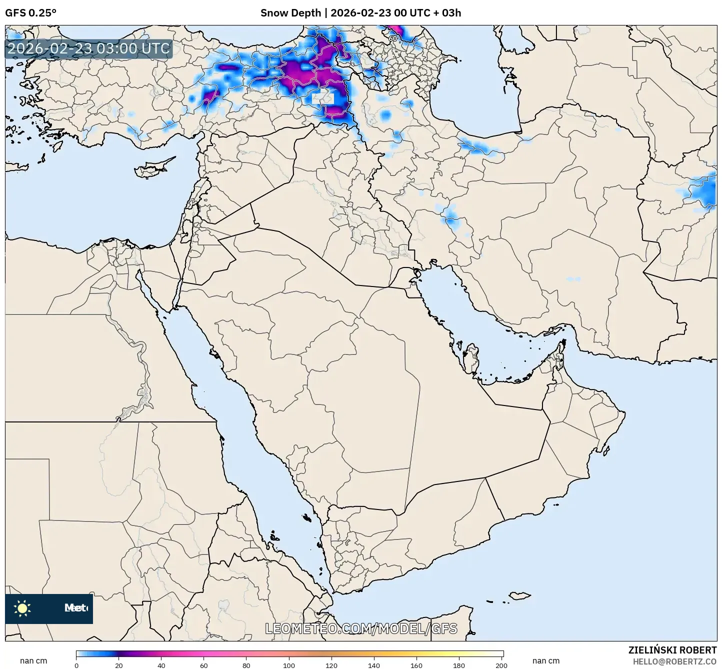 GFS model - الشرق الأوسط, عمق الثلج