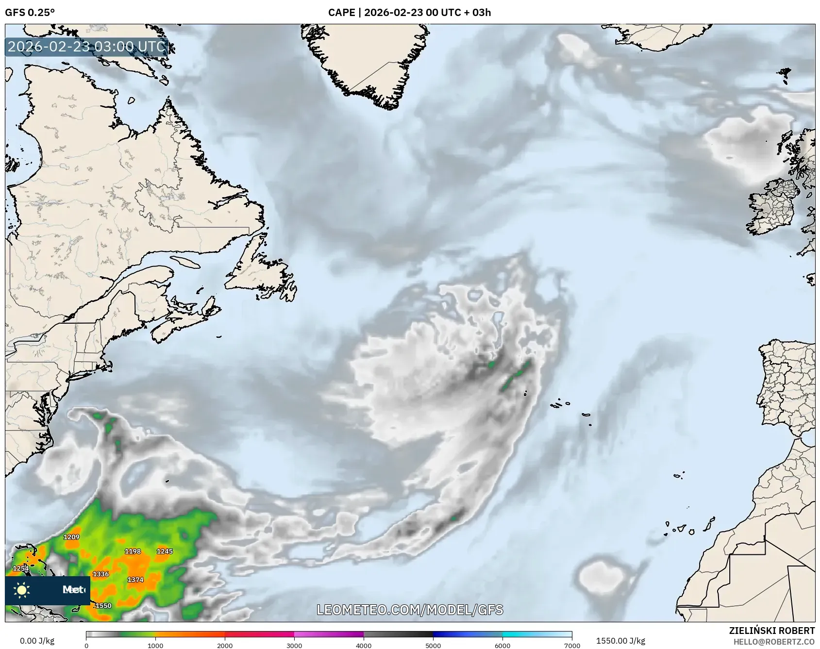 GFS model - شمال الأطلسي, CAPE