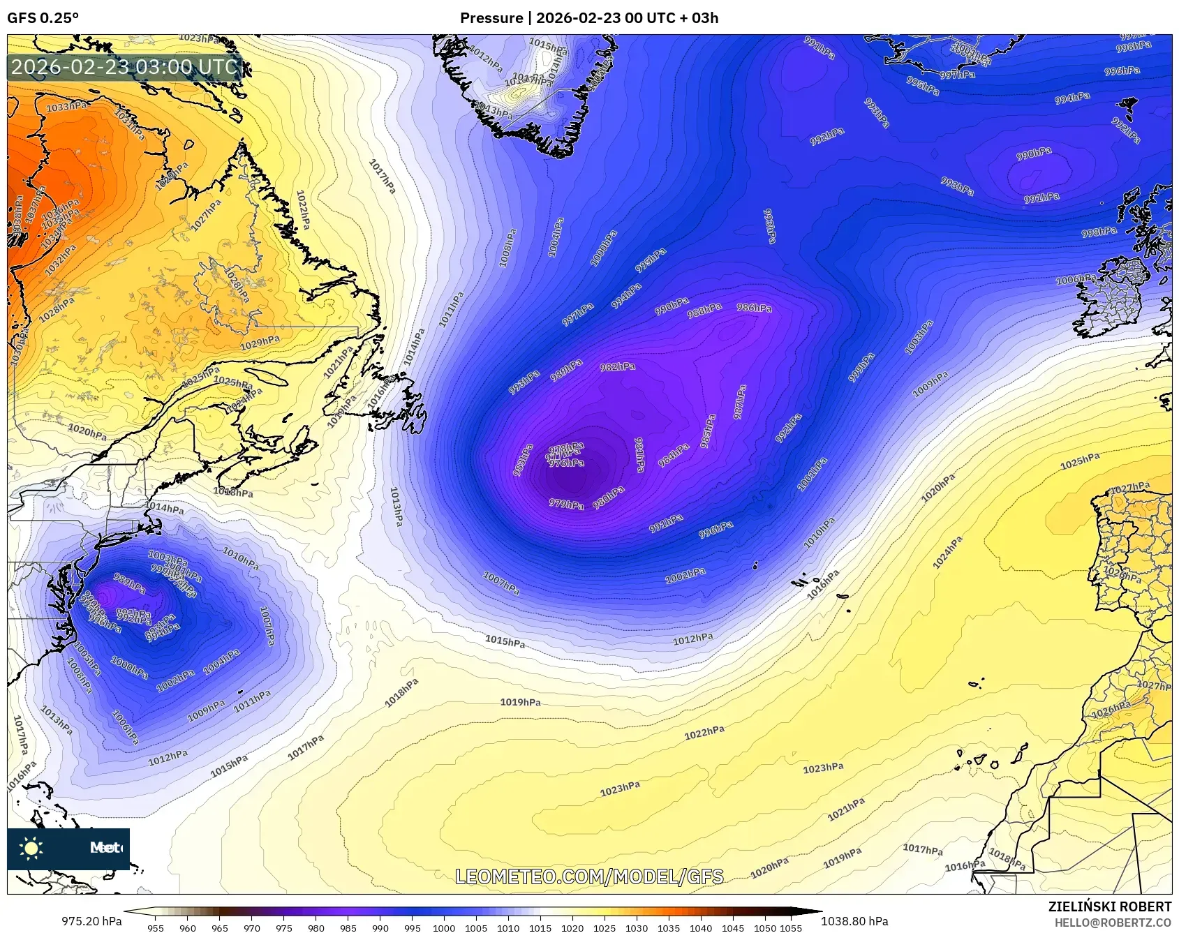 GFS model - شمال الأطلسي, الضغط