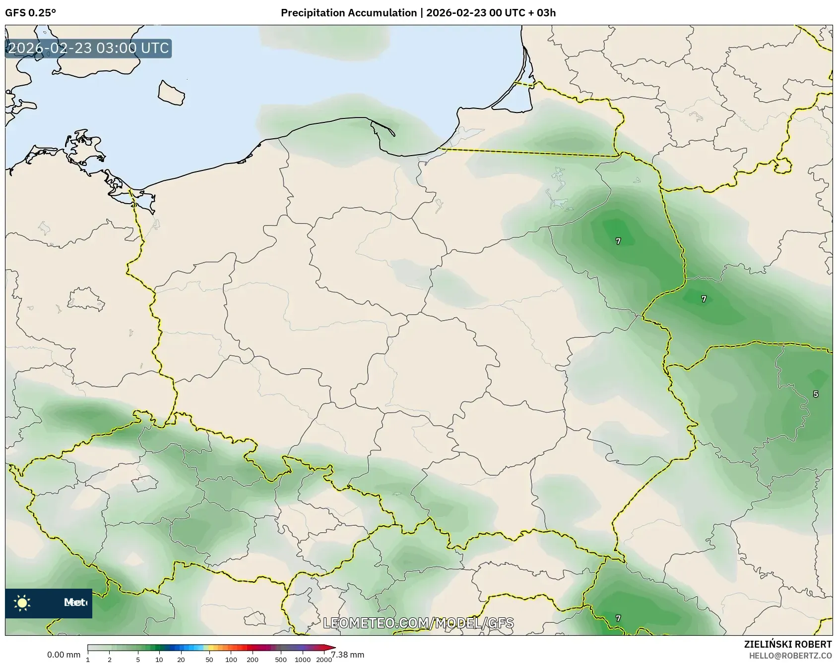 GFS model - بولندا, تراكم الهطول
