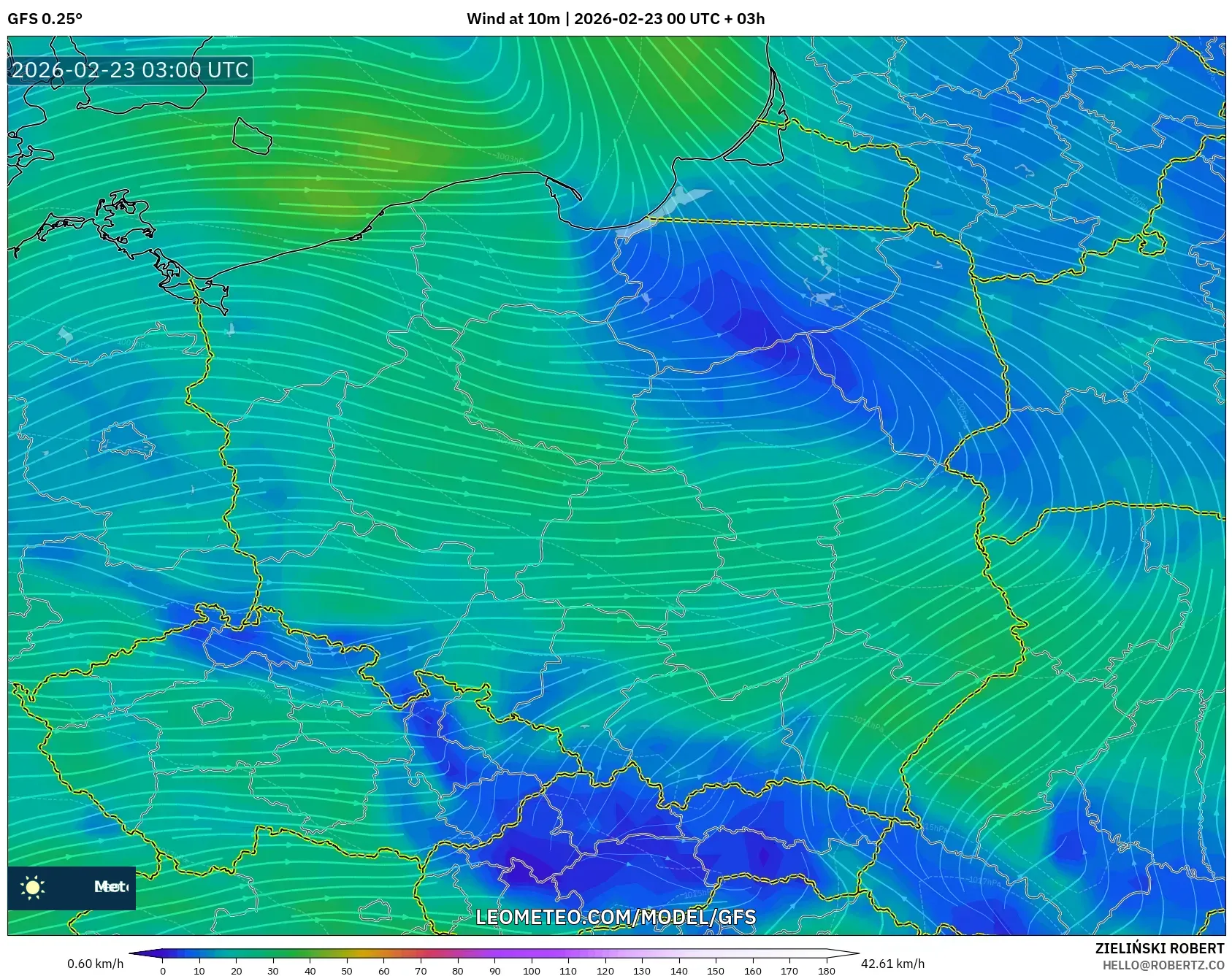 GFS model - بولندا, رياح 10 م
