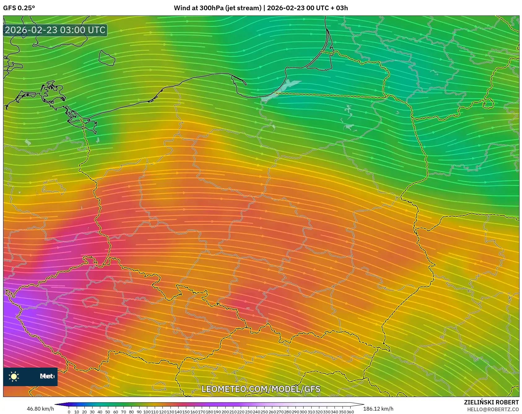 GFS model - بولندا, رياح 300 hPa (تيار نفاث)