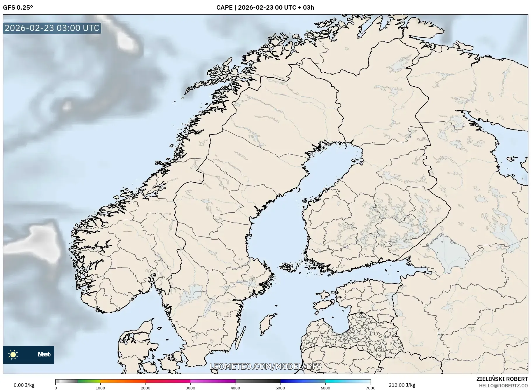 GFS model - إسكندنافيا, CAPE
