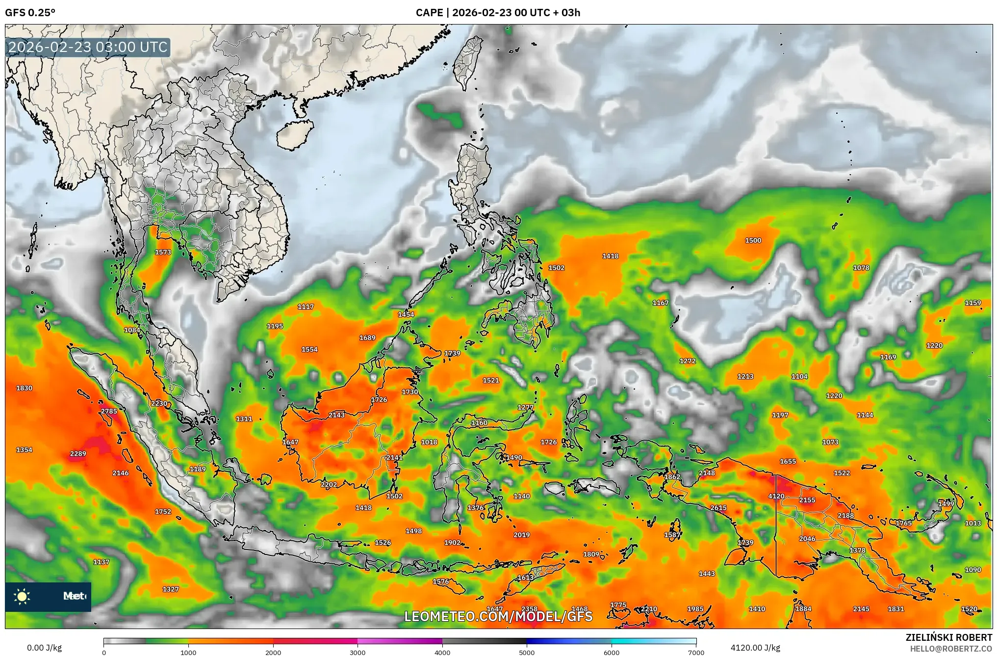 GFS model - جنوب شرق آسيا, CAPE
