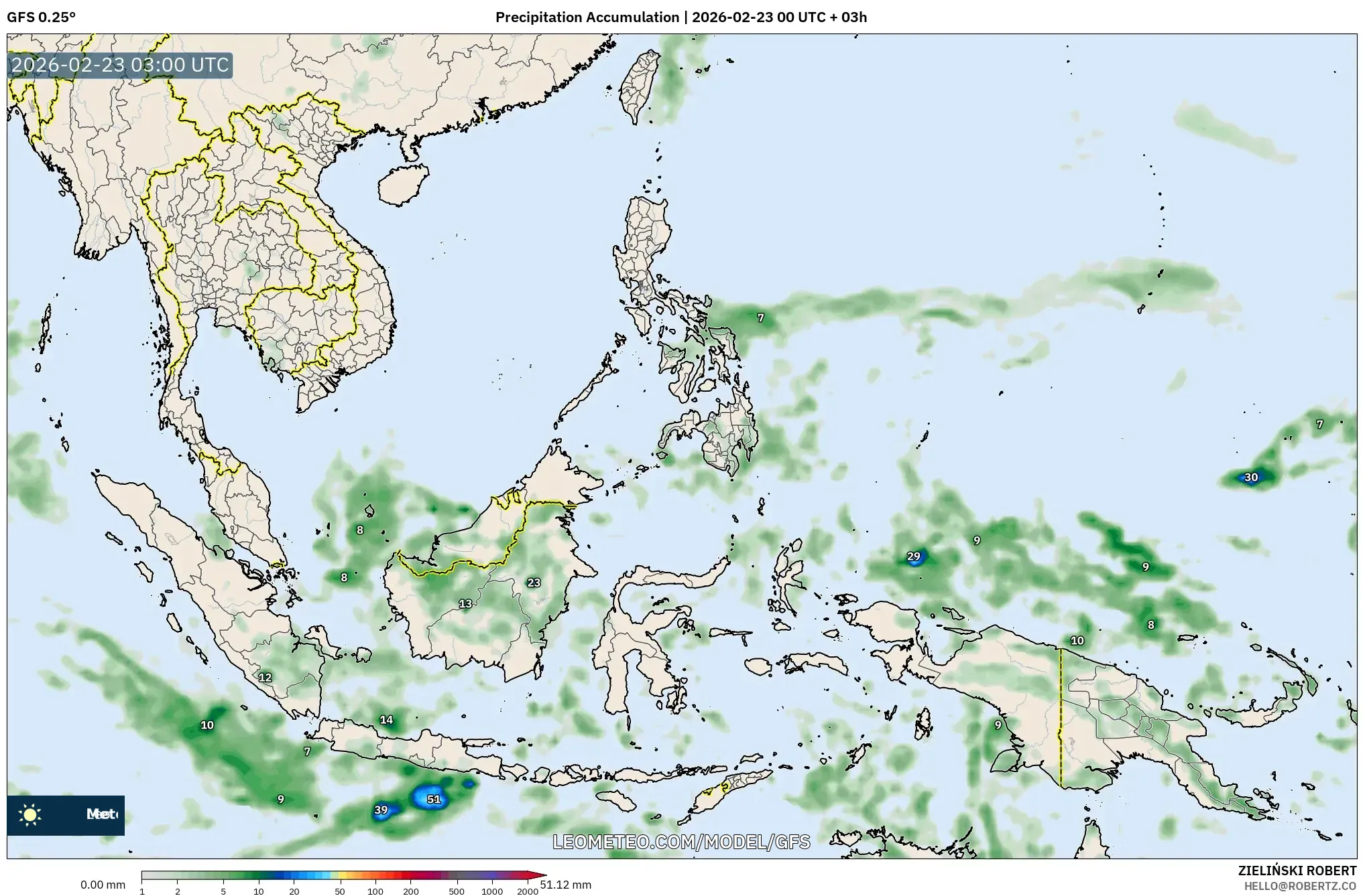 GFS model - جنوب شرق آسيا, تراكم الهطول
