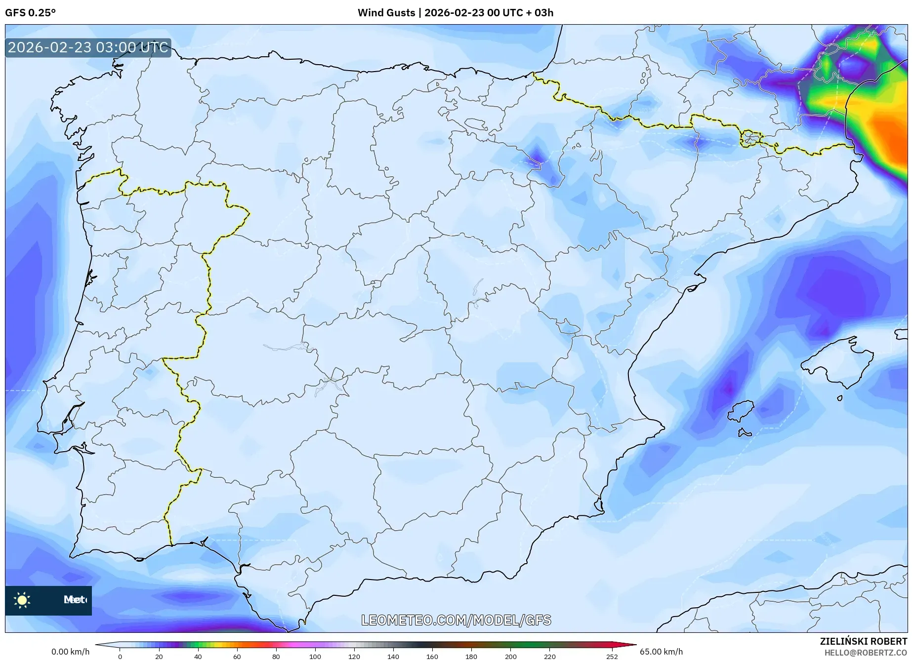 GFS model - إسبانيا, هبات الرياح