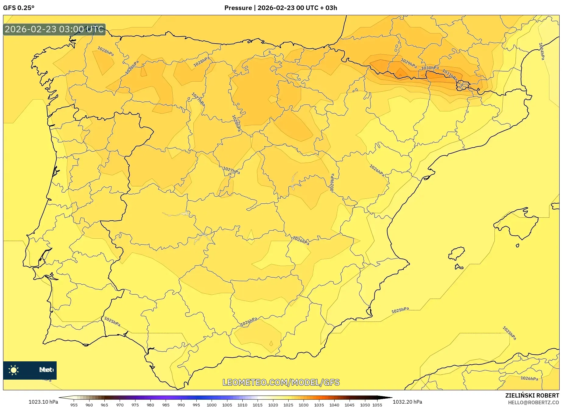 GFS model - إسبانيا, الضغط