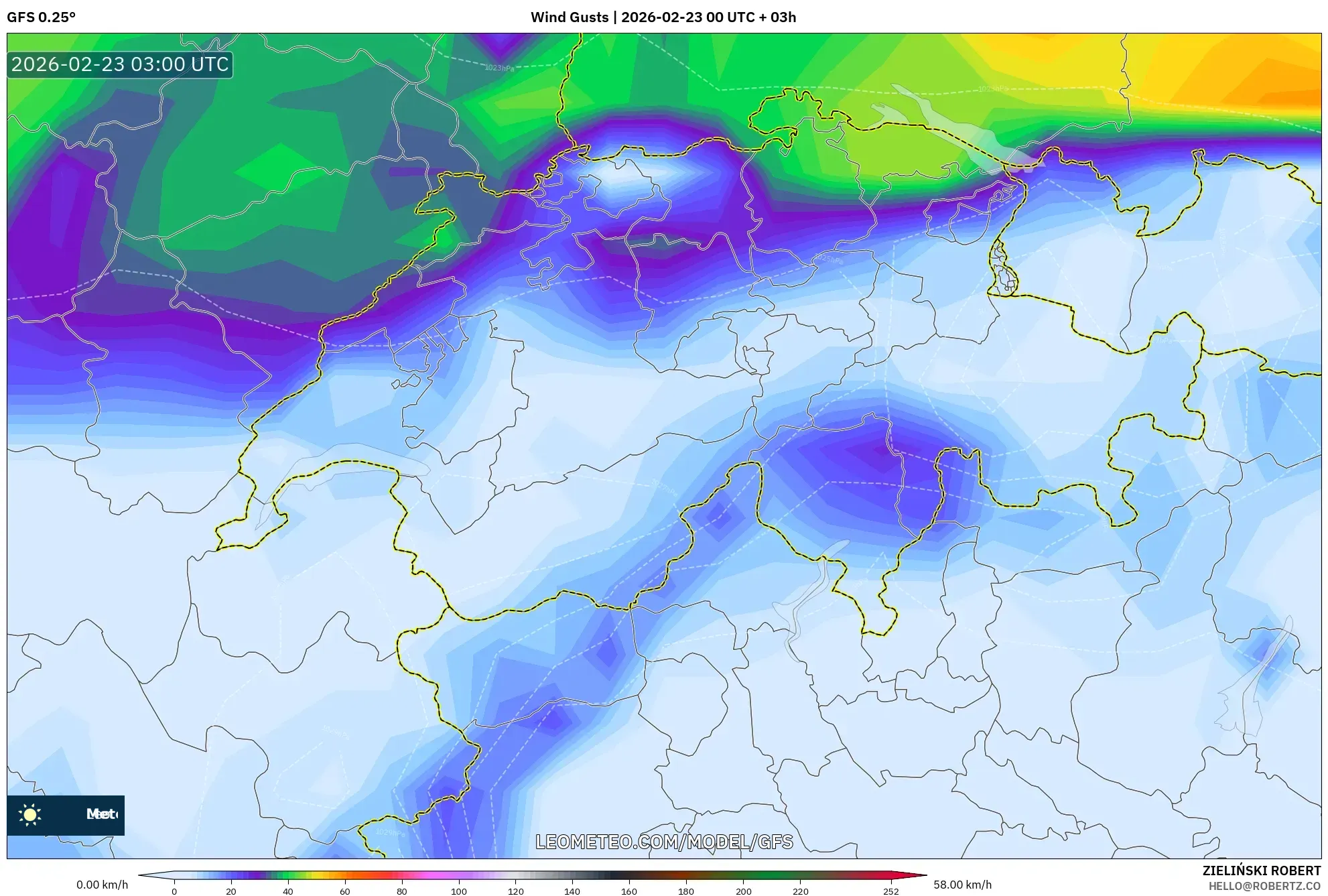 GFS model - سويسرا, هبات الرياح
