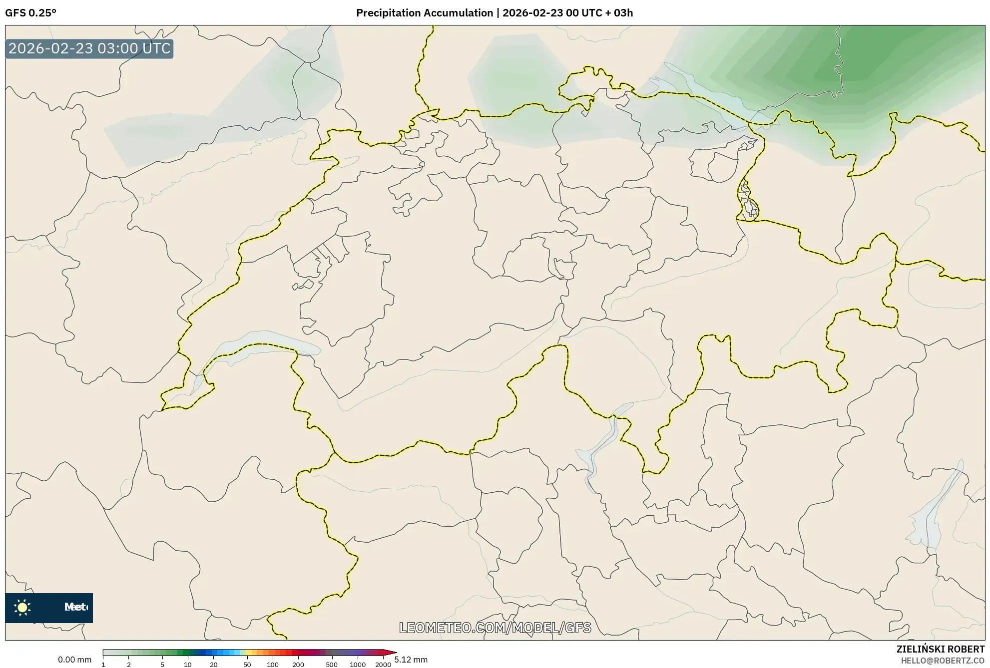 GFS model - سويسرا, تراكم الهطول