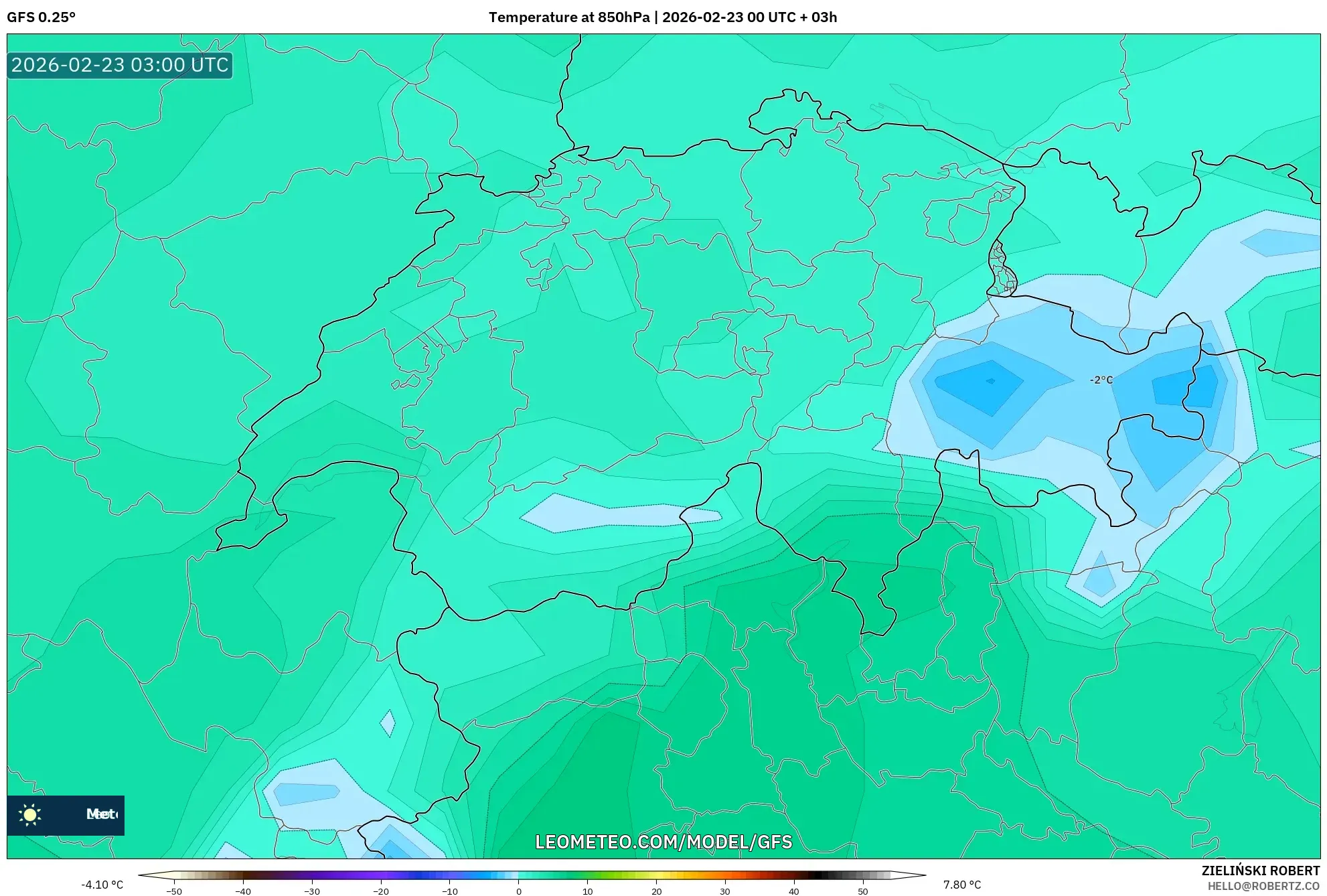 GFS model - سويسرا, درجة الحرارة 850 hPa