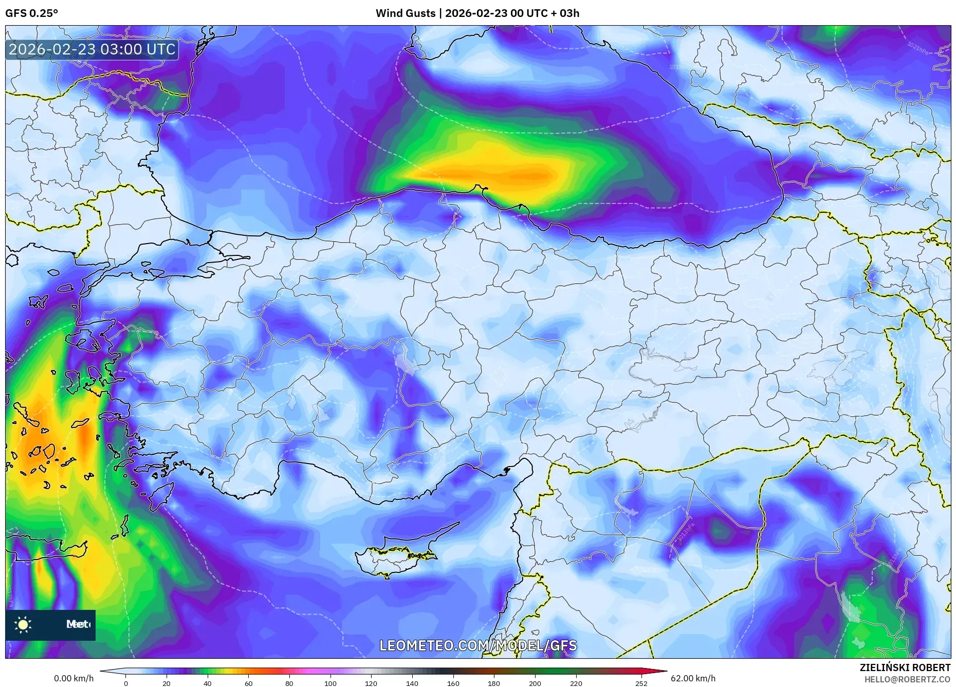 GFS model - تركيا, هبات الرياح