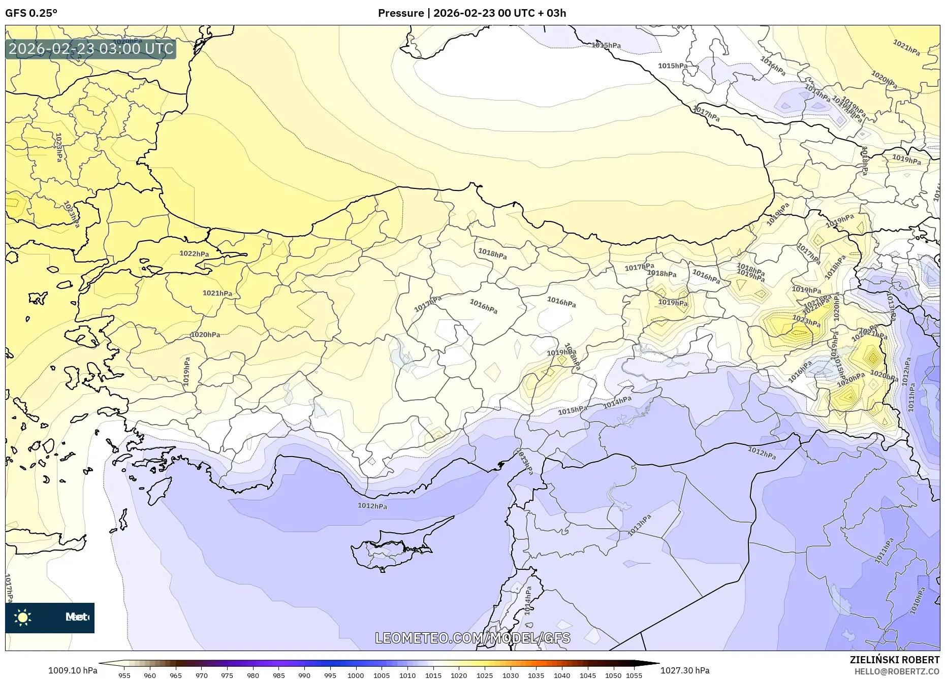 GFS model - تركيا, الضغط