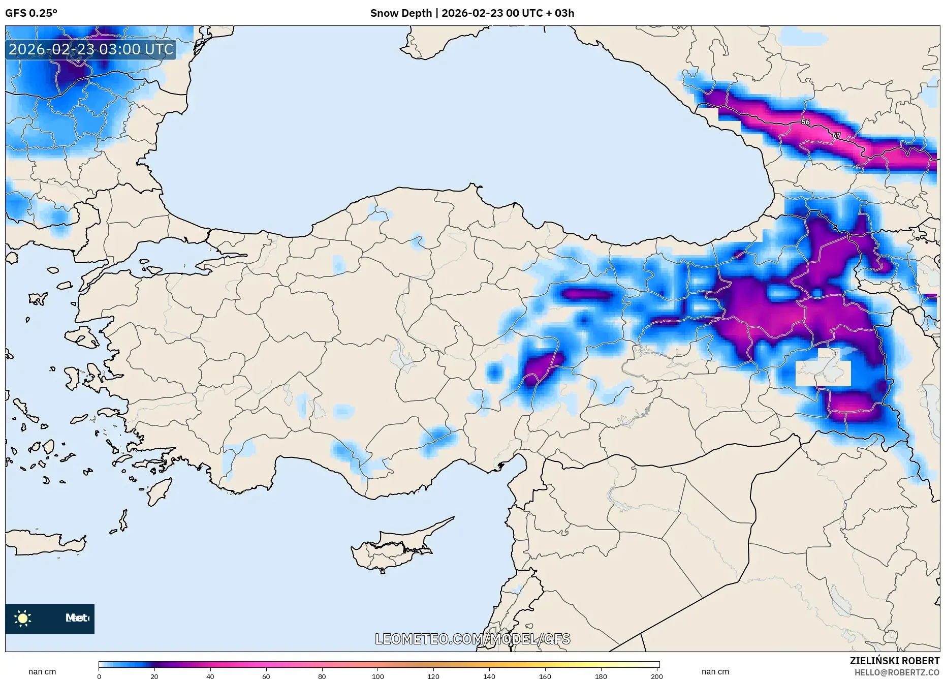 GFS model - تركيا, عمق الثلج