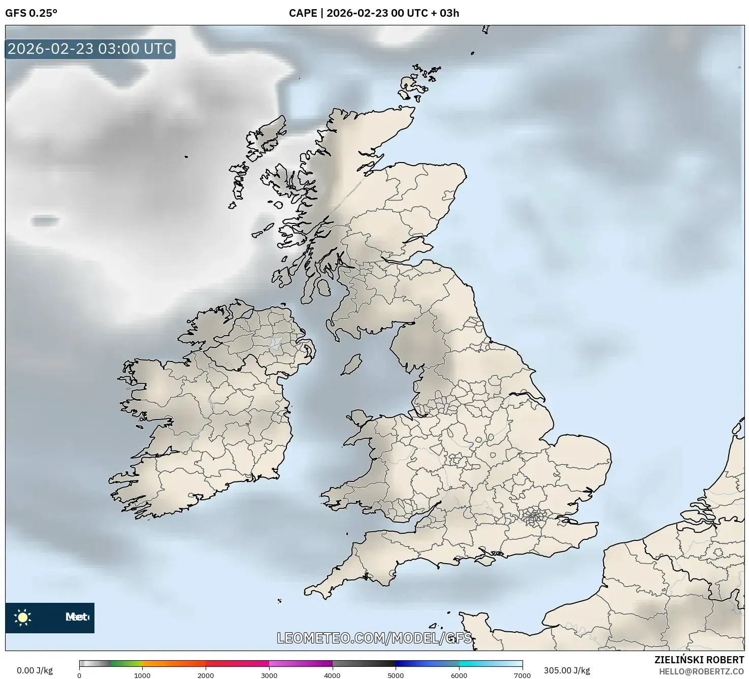 GFS model - المملكة المتحدة, CAPE