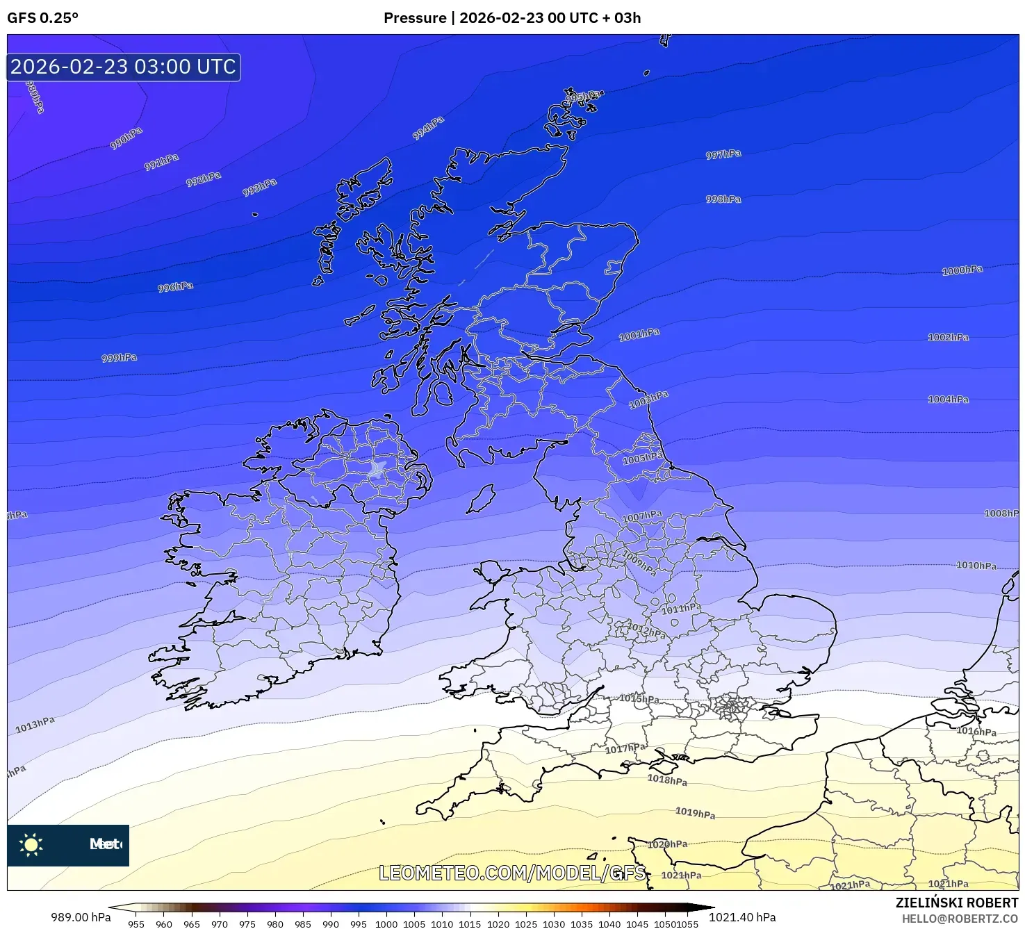 GFS model - المملكة المتحدة, الضغط