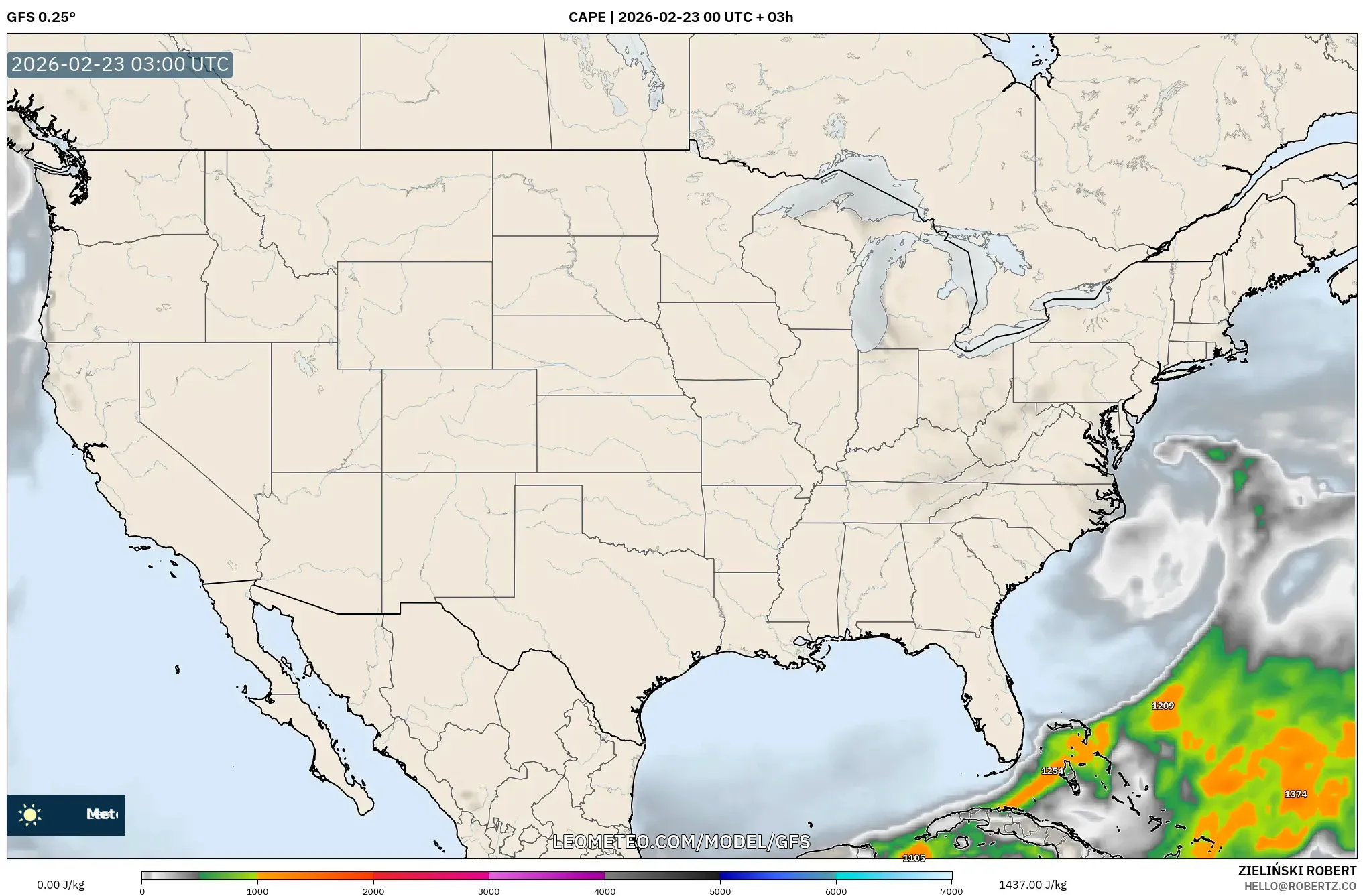 GFS model - الولايات المتحدة, CAPE