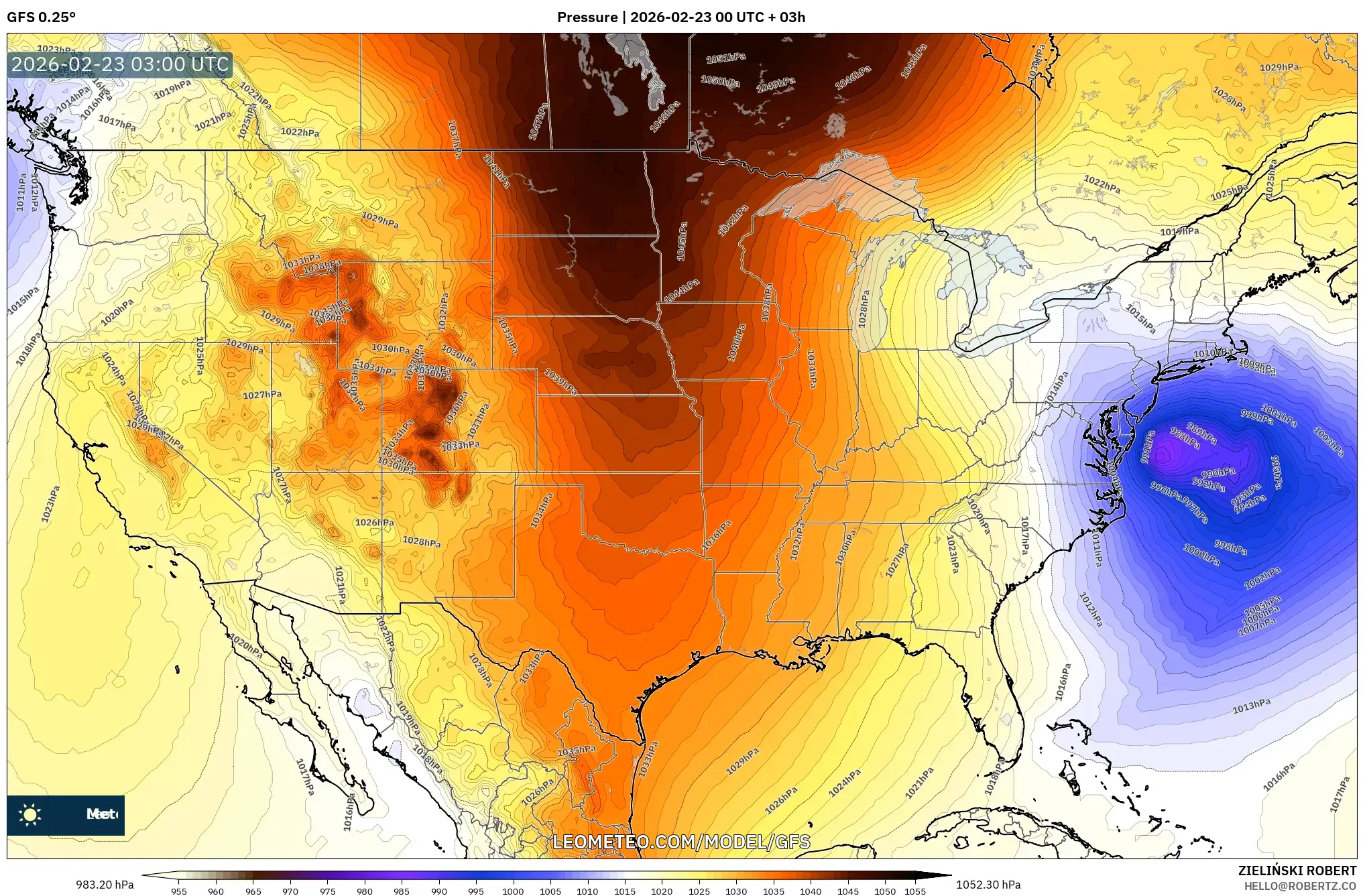 GFS model - الولايات المتحدة, الضغط