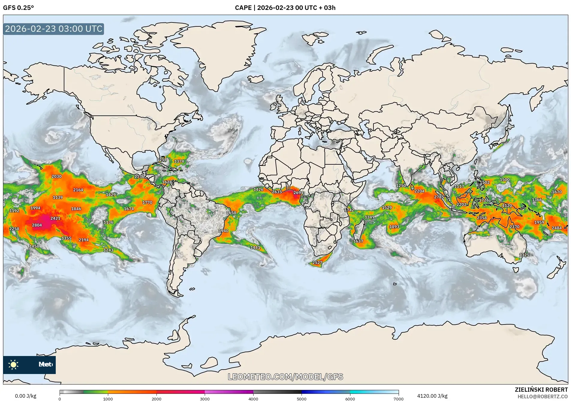 GFS model - العالم, CAPE